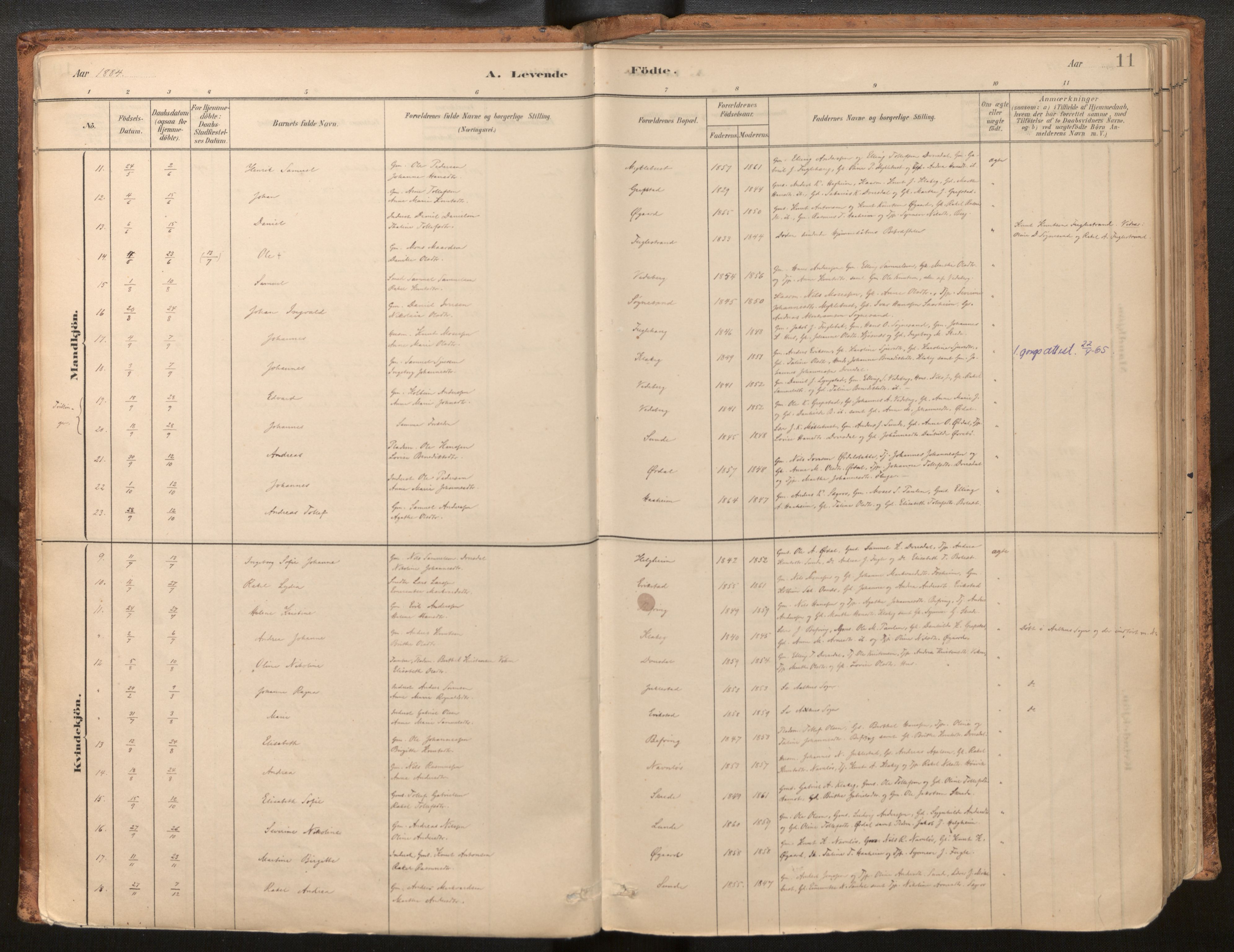 Jølster sokneprestembete, SAB/A-80701/H/Haa/Haac/L0001: Parish register (official) no. C 1, 1882-1928, p. 11
