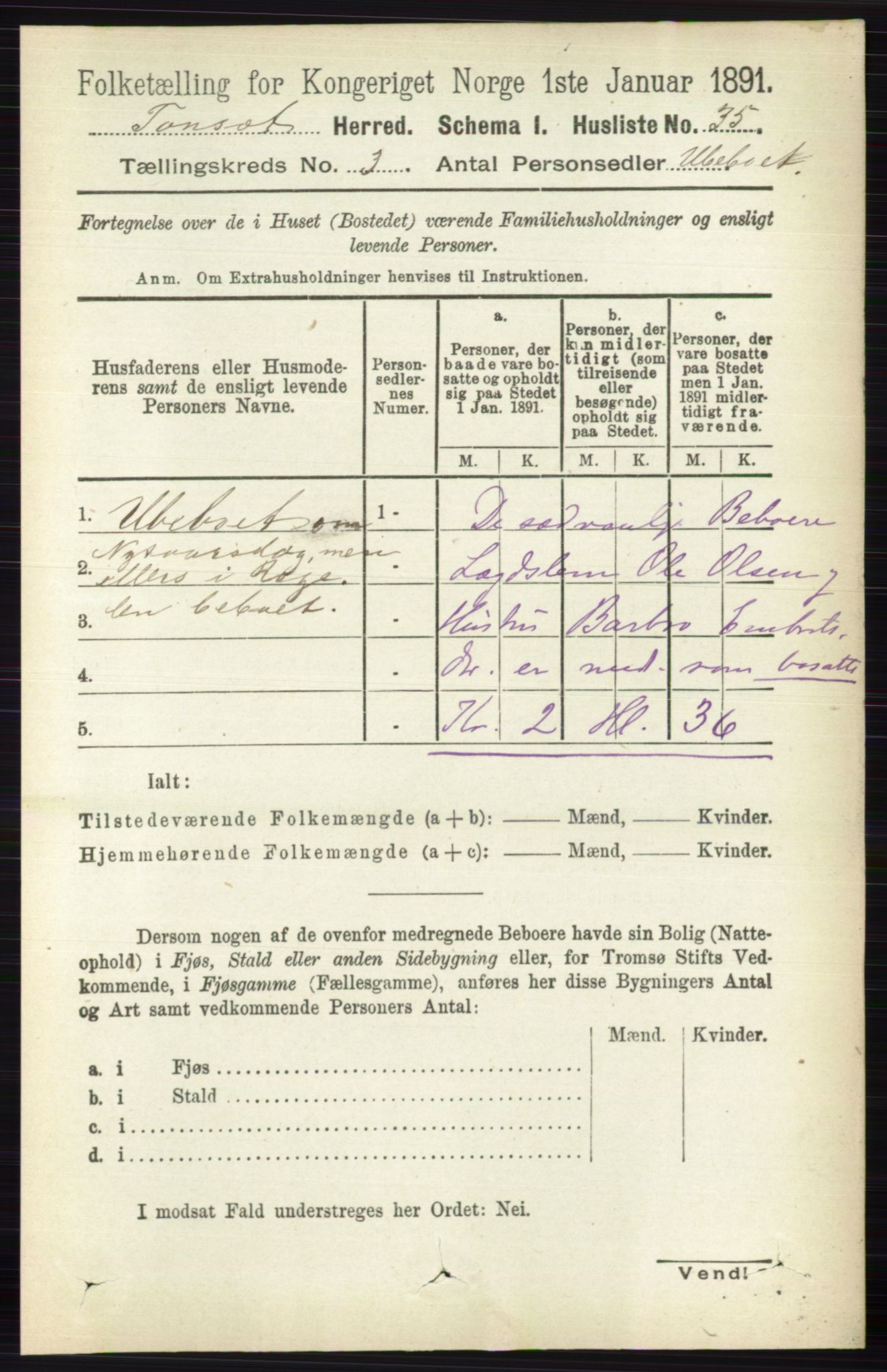 RA, 1891 census for 0437 Tynset, 1891, p. 578