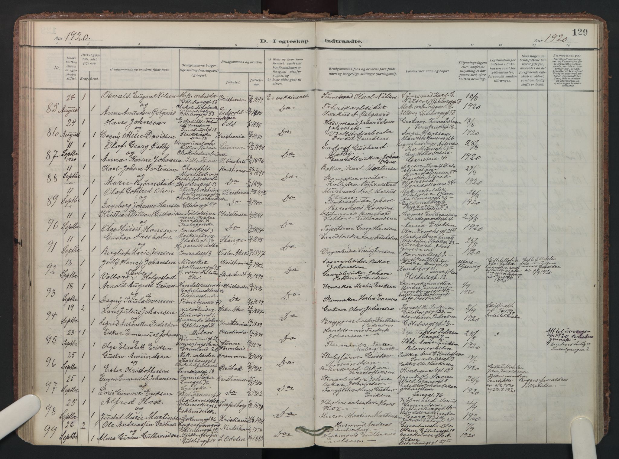 Petrus prestekontor Kirkebøker, AV/SAO-A-10872/F/Fa/L0013: Parish register (official) no. 13, 1911-1925, p. 129