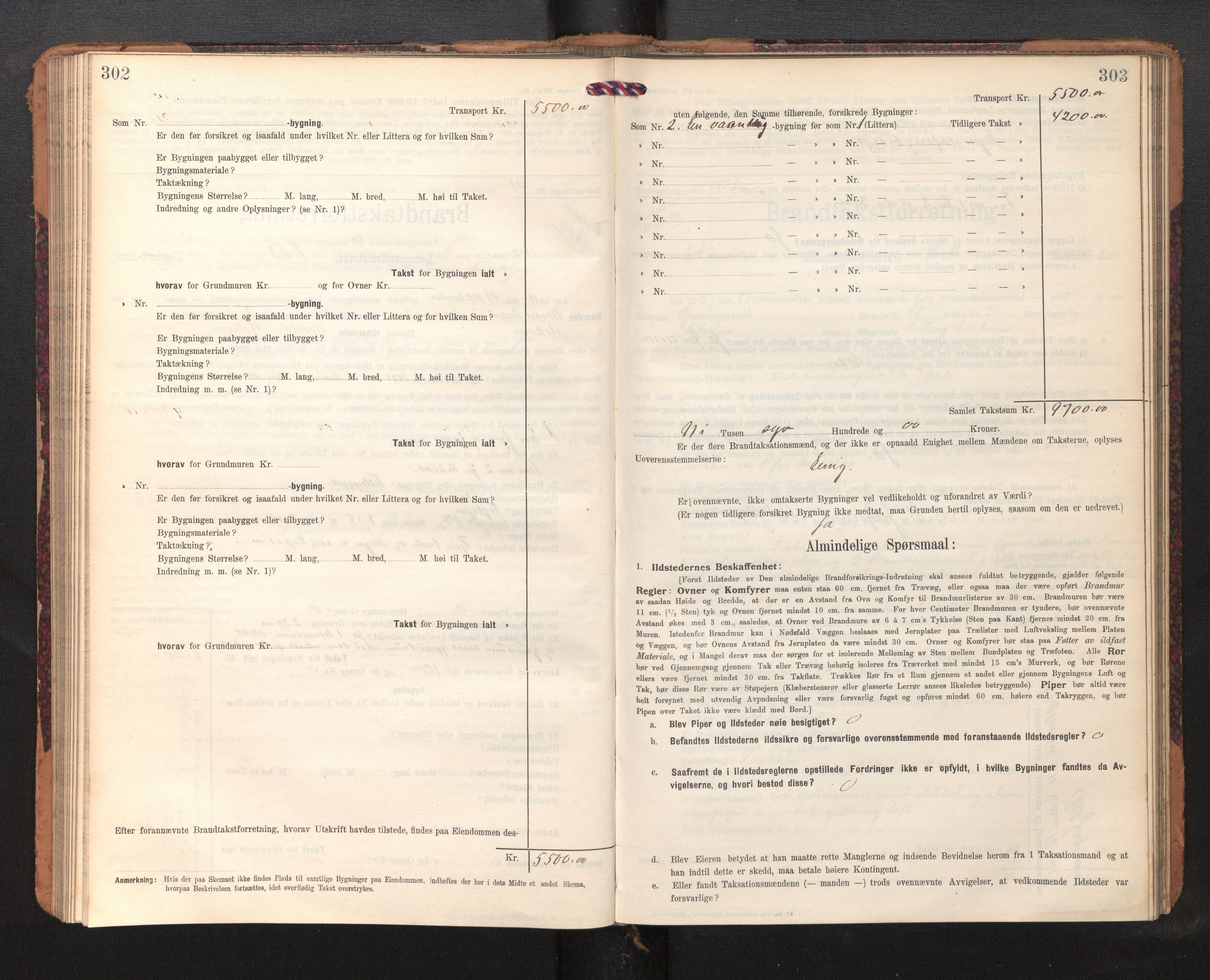 Lensmannen i Askøy, AV/SAB-A-31001/0012/L0007: Branntakstprotokoll, skjematakst, 1910-1919, p. 302-303