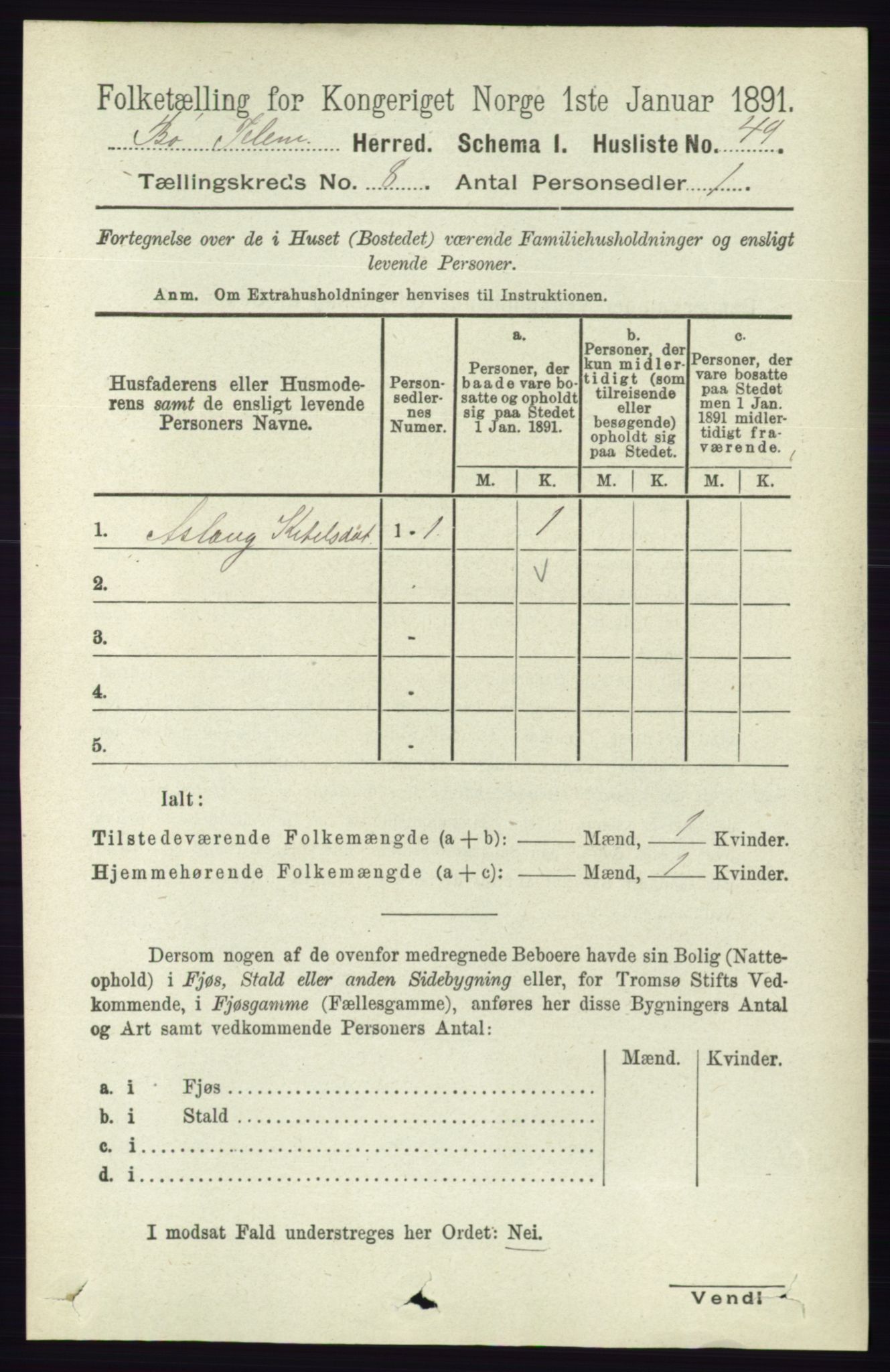 RA, 1891 census for 0821 Bø, 1891, p. 2555