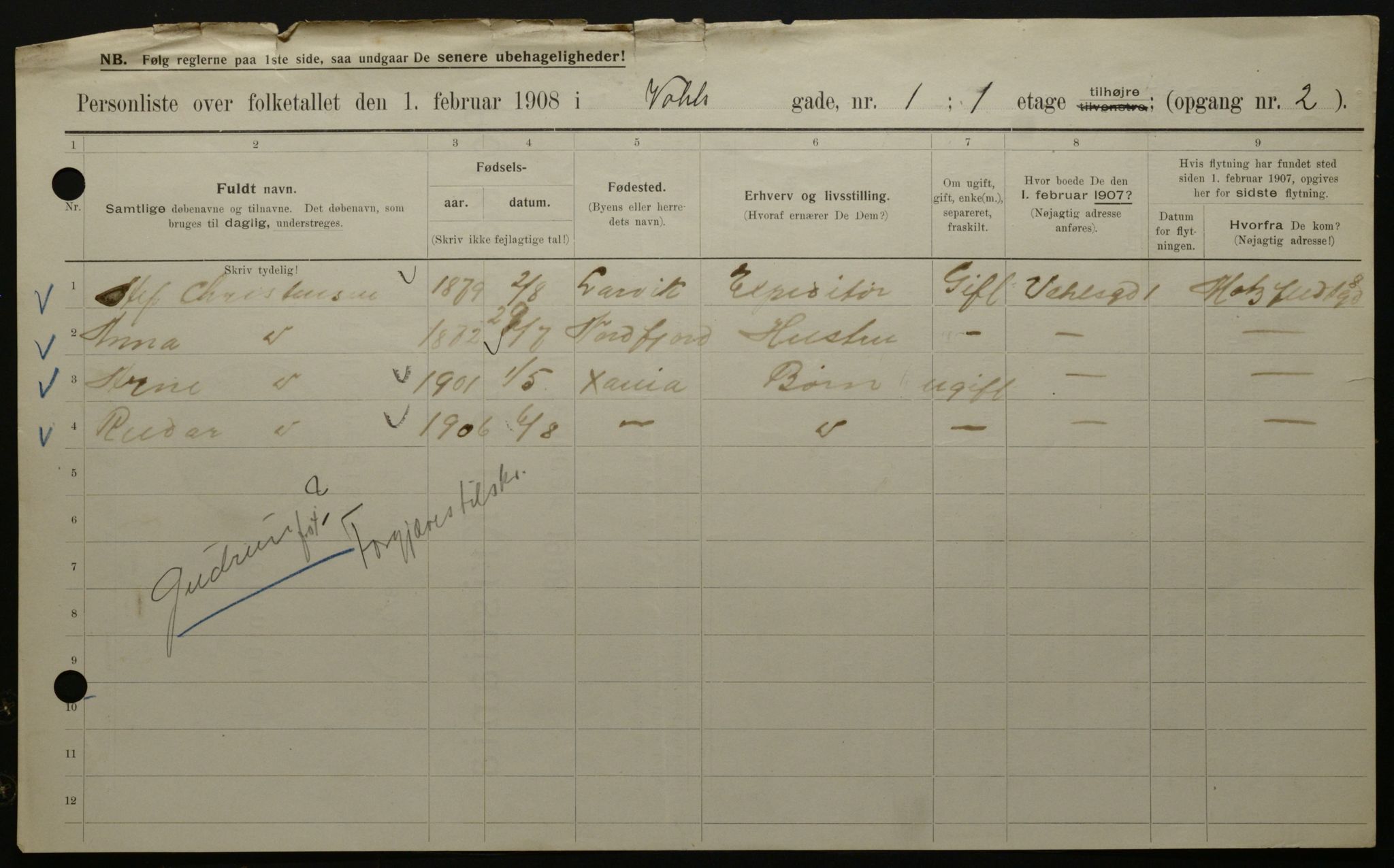 OBA, Municipal Census 1908 for Kristiania, 1908, p. 108994