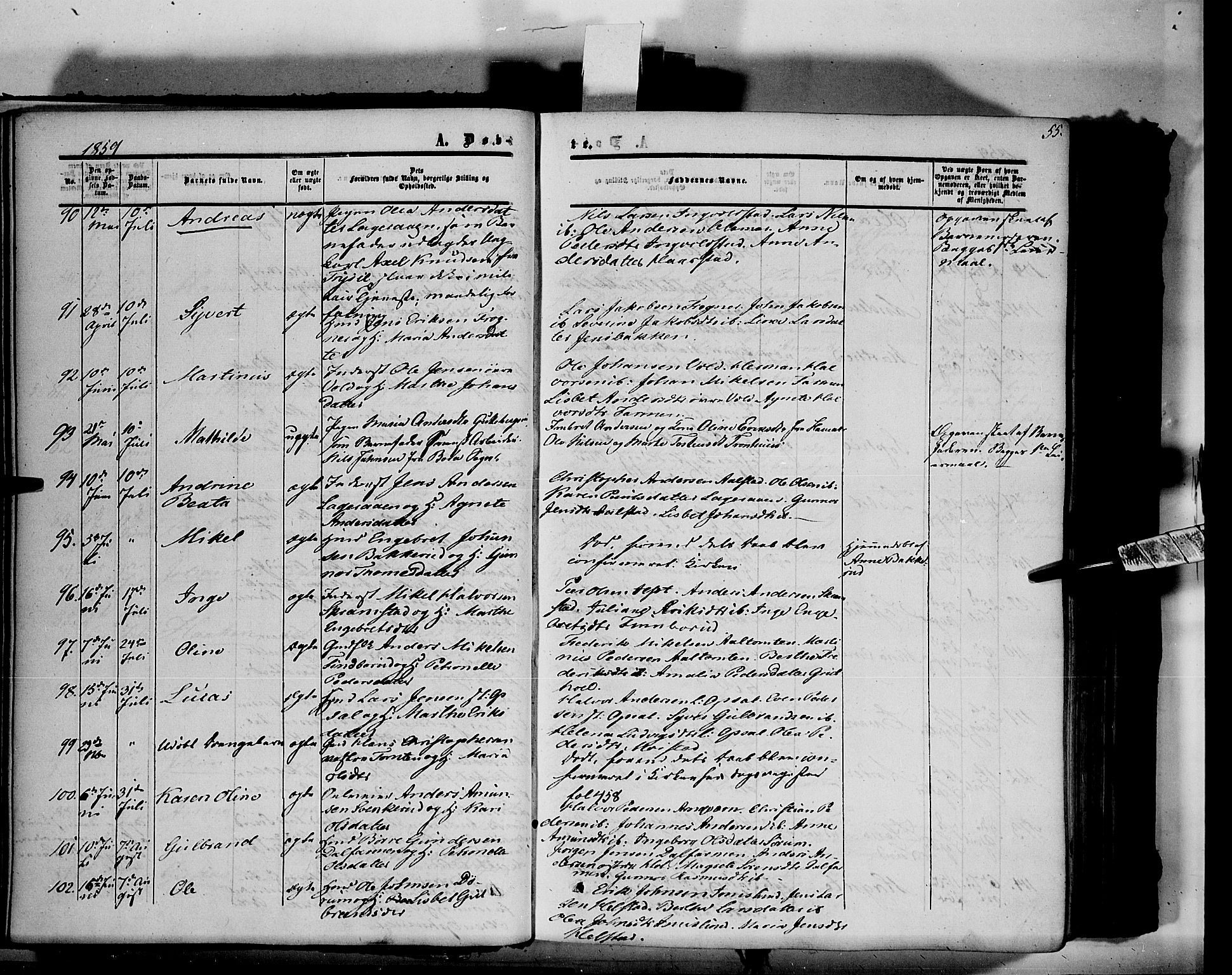 Vang prestekontor, Hedmark, SAH/PREST-008/H/Ha/Haa/L0012: Parish register (official) no. 12, 1855-1870, p. 55