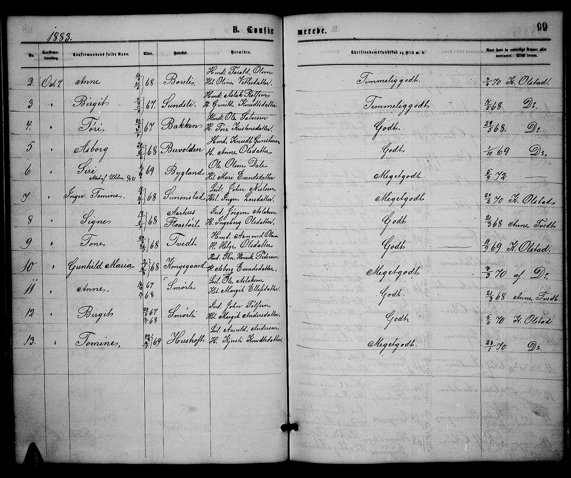 Åmli sokneprestkontor, SAK/1111-0050/F/Fb/Fbc/L0003: Parish register (copy) no. B 3, 1868-1888, p. 99