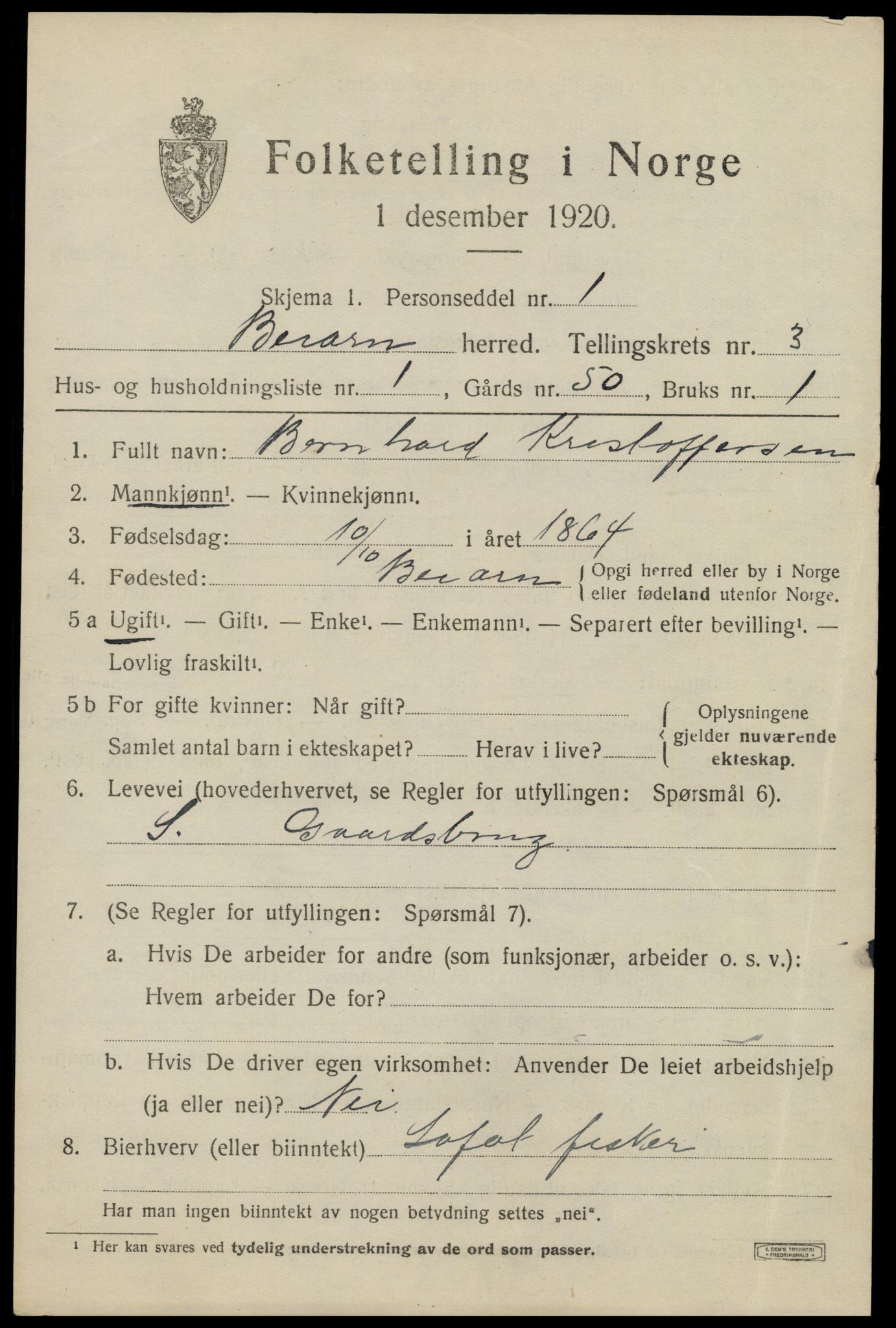 SAT, 1920 census for Beiarn, 1920, p. 1190