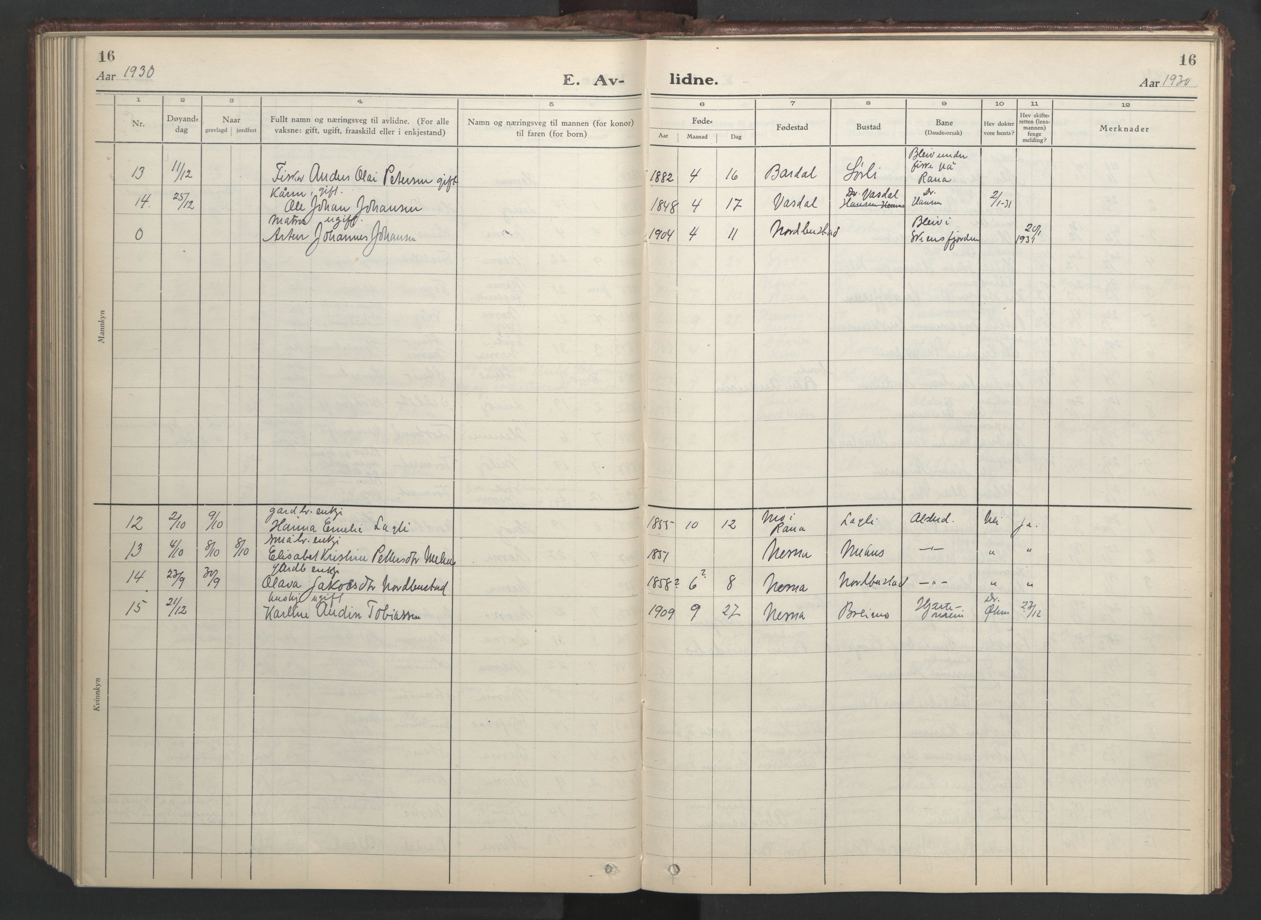 Ministerialprotokoller, klokkerbøker og fødselsregistre - Nordland, AV/SAT-A-1459/838/L0561: Parish register (copy) no. 838C08, 1923-1953, p. 16