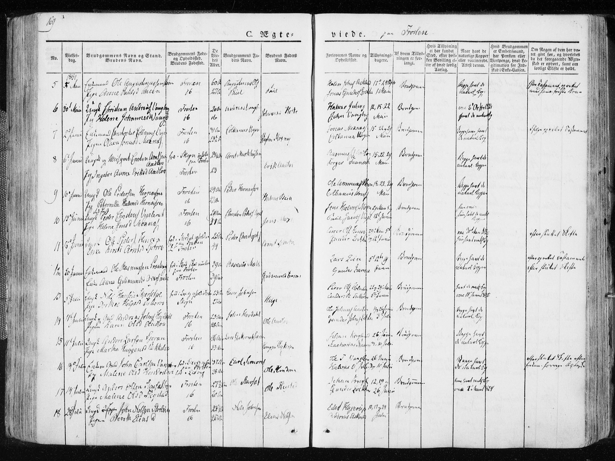 Ministerialprotokoller, klokkerbøker og fødselsregistre - Nord-Trøndelag, AV/SAT-A-1458/713/L0114: Parish register (official) no. 713A05, 1827-1839, p. 169