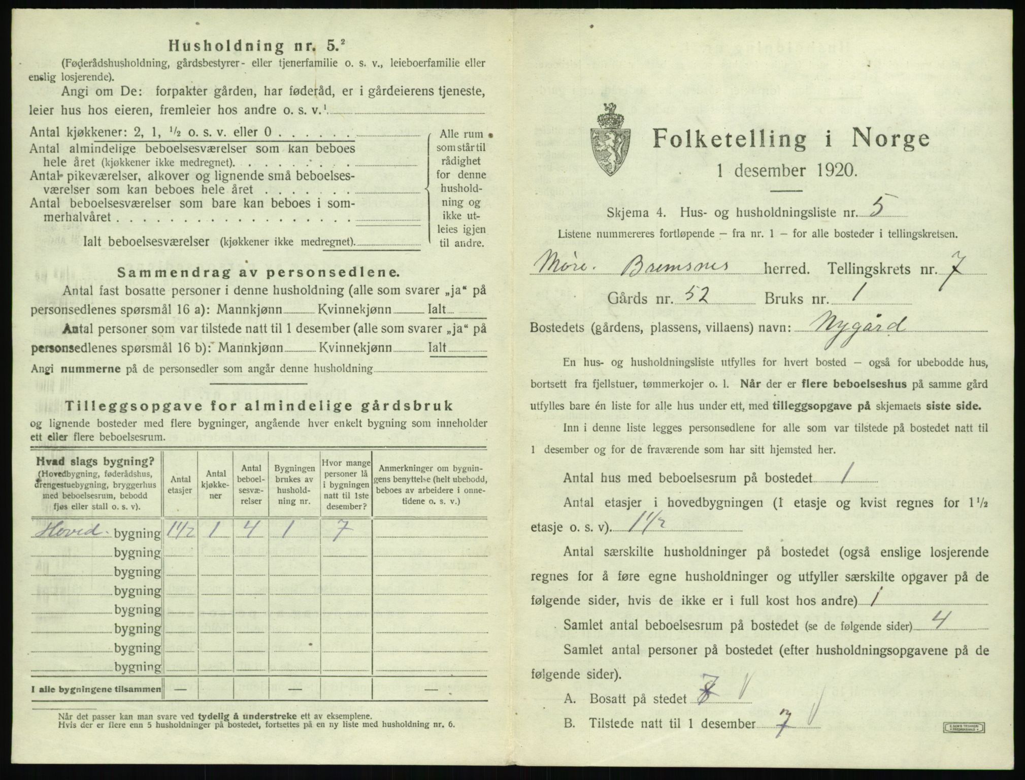 SAT, 1920 census for Bremsnes, 1920, p. 725