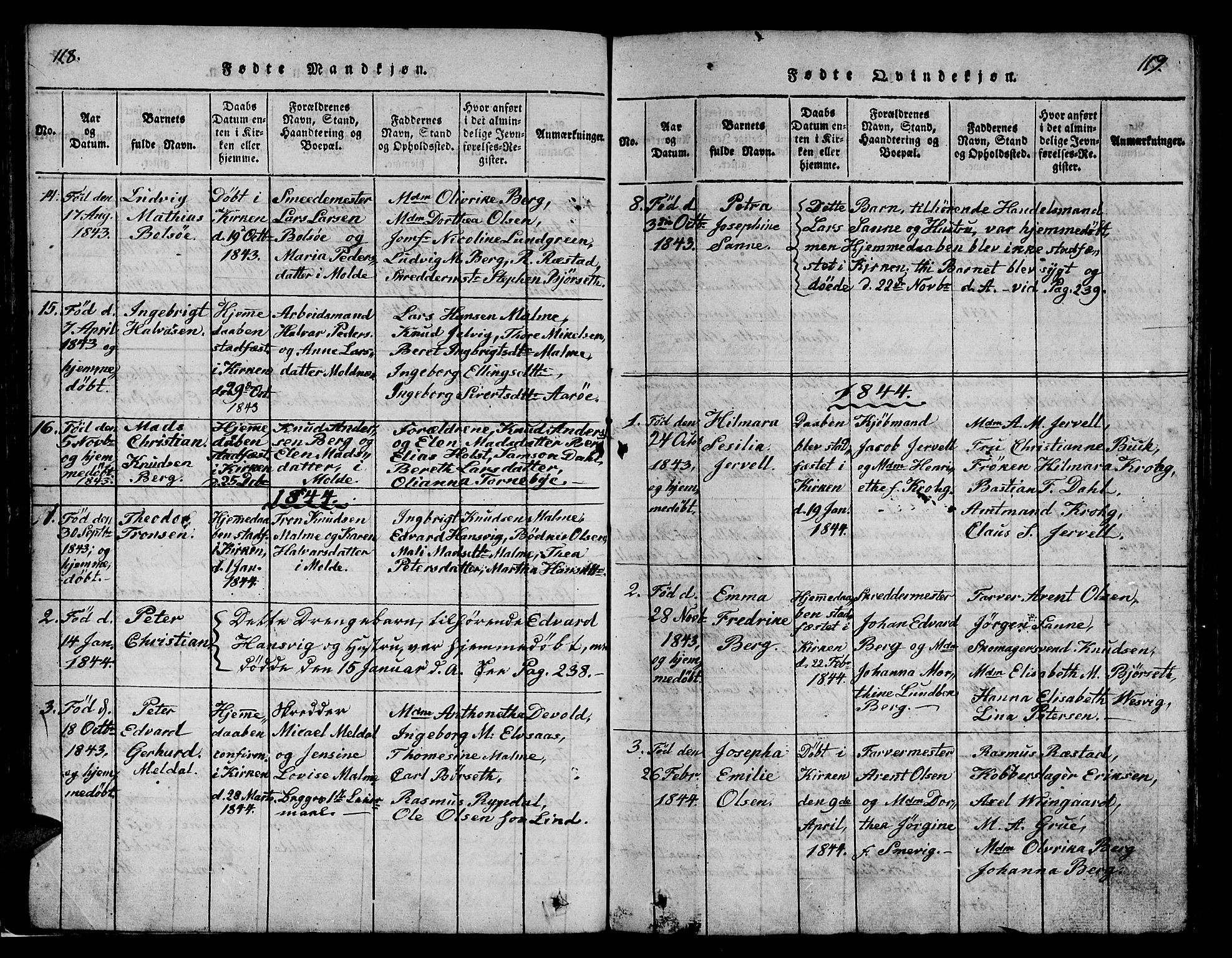Ministerialprotokoller, klokkerbøker og fødselsregistre - Møre og Romsdal, SAT/A-1454/558/L0700: Parish register (copy) no. 558C01, 1818-1868, p. 118-119