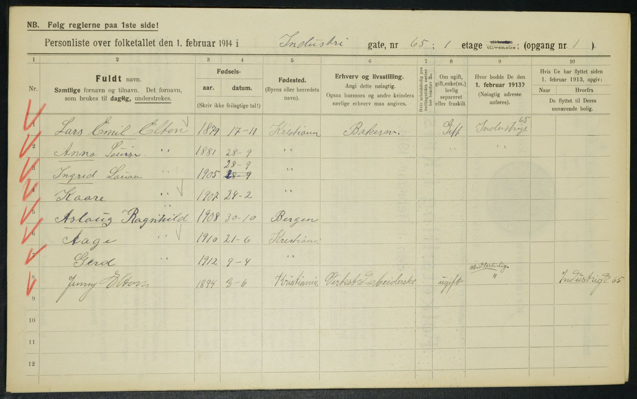 OBA, Municipal Census 1914 for Kristiania, 1914, p. 43743