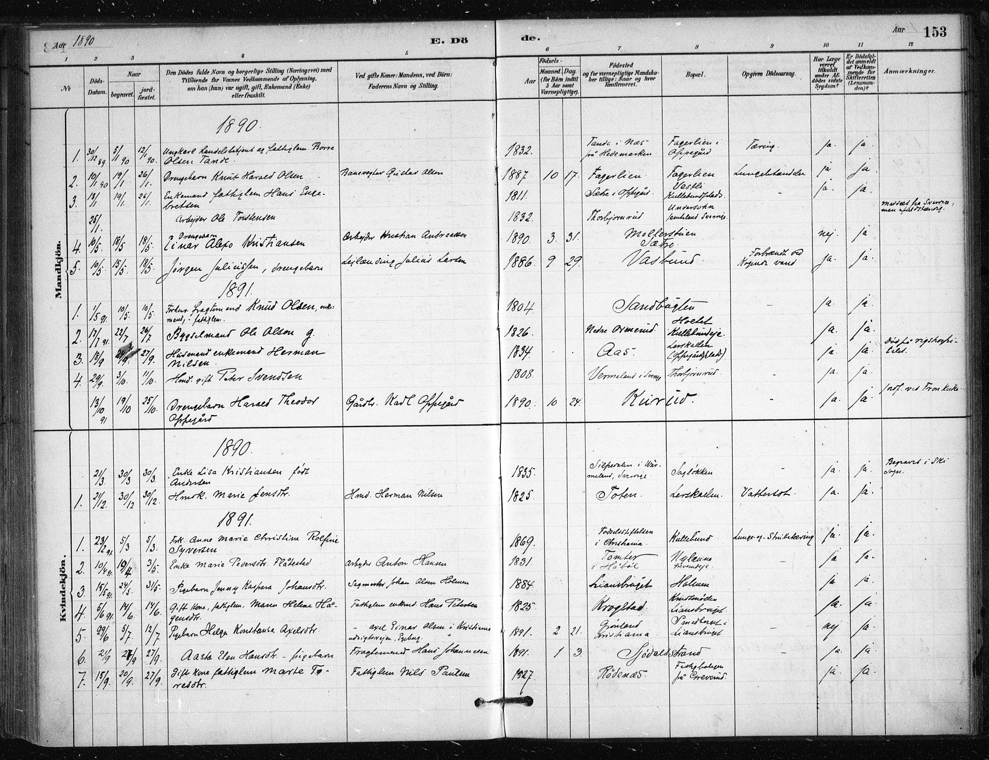 Nesodden prestekontor Kirkebøker, AV/SAO-A-10013/F/Fb/L0001: Parish register (official) no. II 1, 1880-1915, p. 153