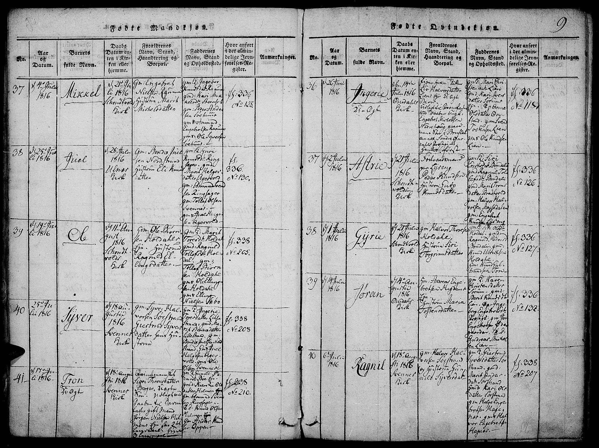 Nord-Aurdal prestekontor, AV/SAH-PREST-132/H/Ha/Haa/L0002: Parish register (official) no. 2, 1816-1828, p. 9