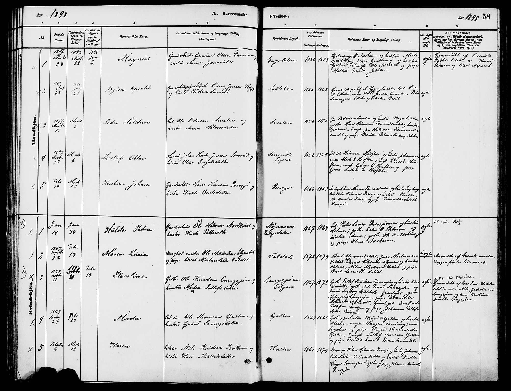 Engerdal prestekontor, AV/SAH-PREST-048/H/Ha/Haa/L0001: Parish register (official) no. 1, 1881-1898, p. 58