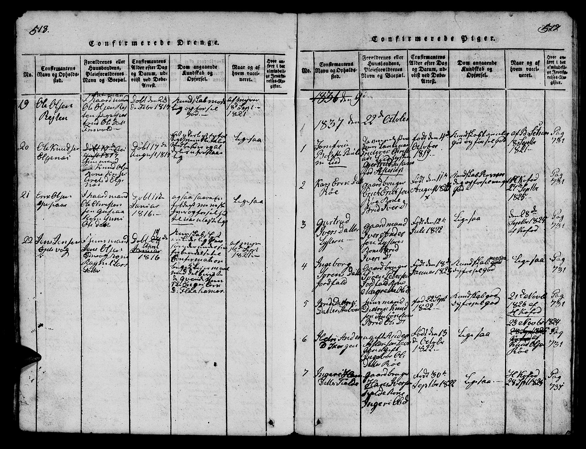 Ministerialprotokoller, klokkerbøker og fødselsregistre - Møre og Romsdal, SAT/A-1454/551/L0629: Parish register (copy) no. 551C01, 1818-1839, p. 518-519