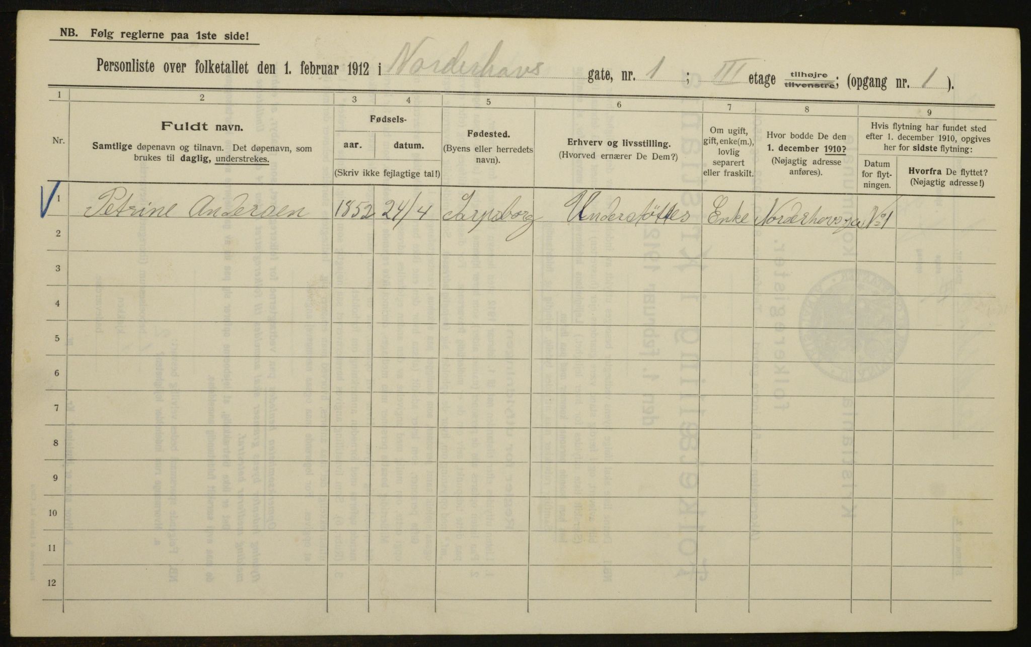 OBA, Municipal Census 1912 for Kristiania, 1912, p. 73080