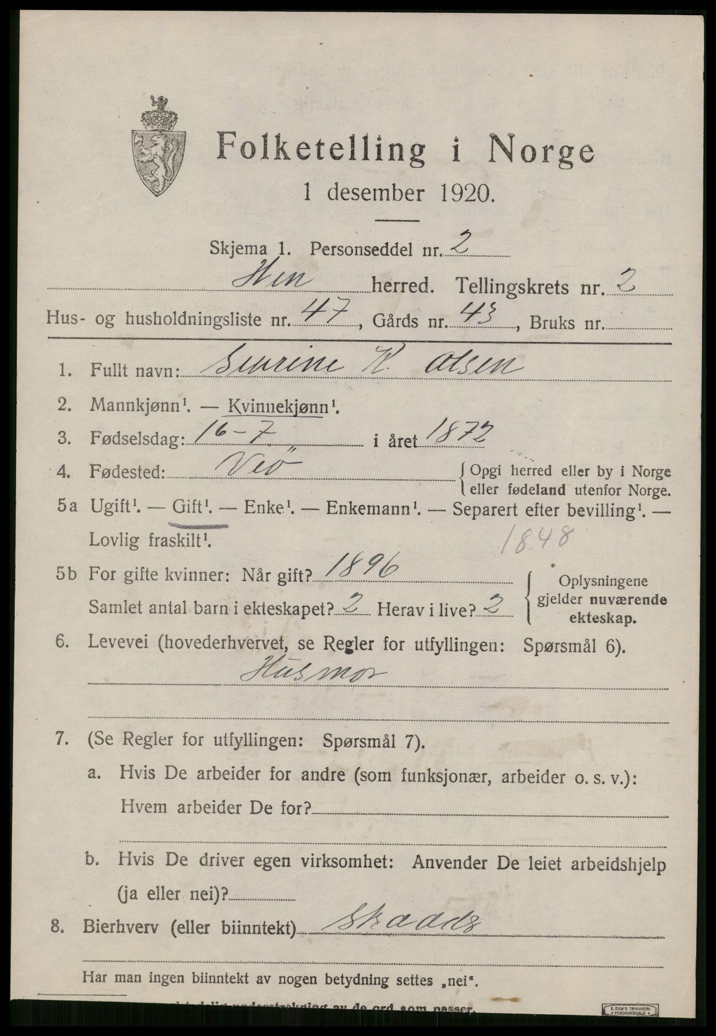 SAT, 1920 census for Hen, 1920, p. 1422