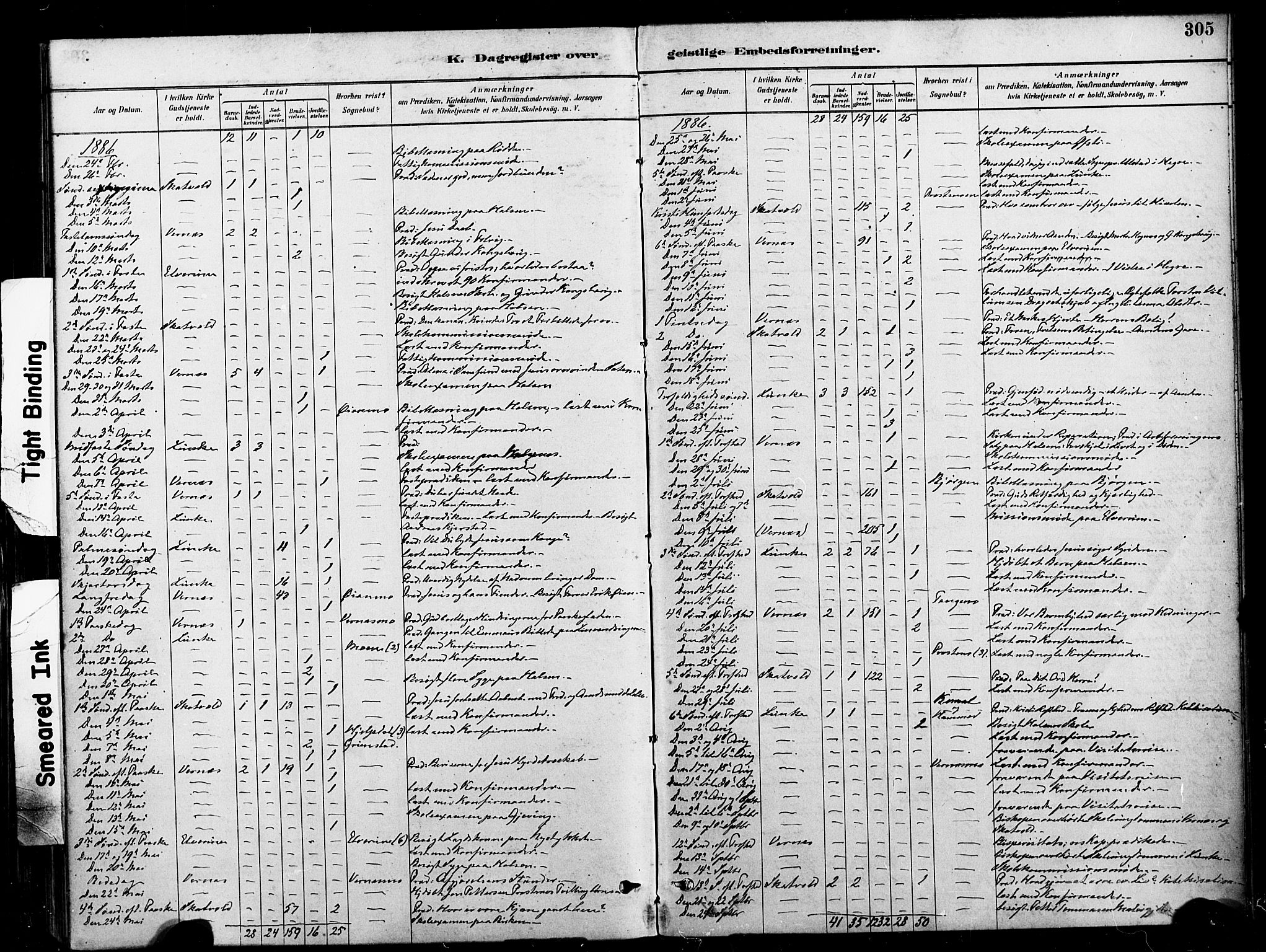 Ministerialprotokoller, klokkerbøker og fødselsregistre - Nord-Trøndelag, SAT/A-1458/709/L0077: Parish register (official) no. 709A17, 1880-1895, p. 305