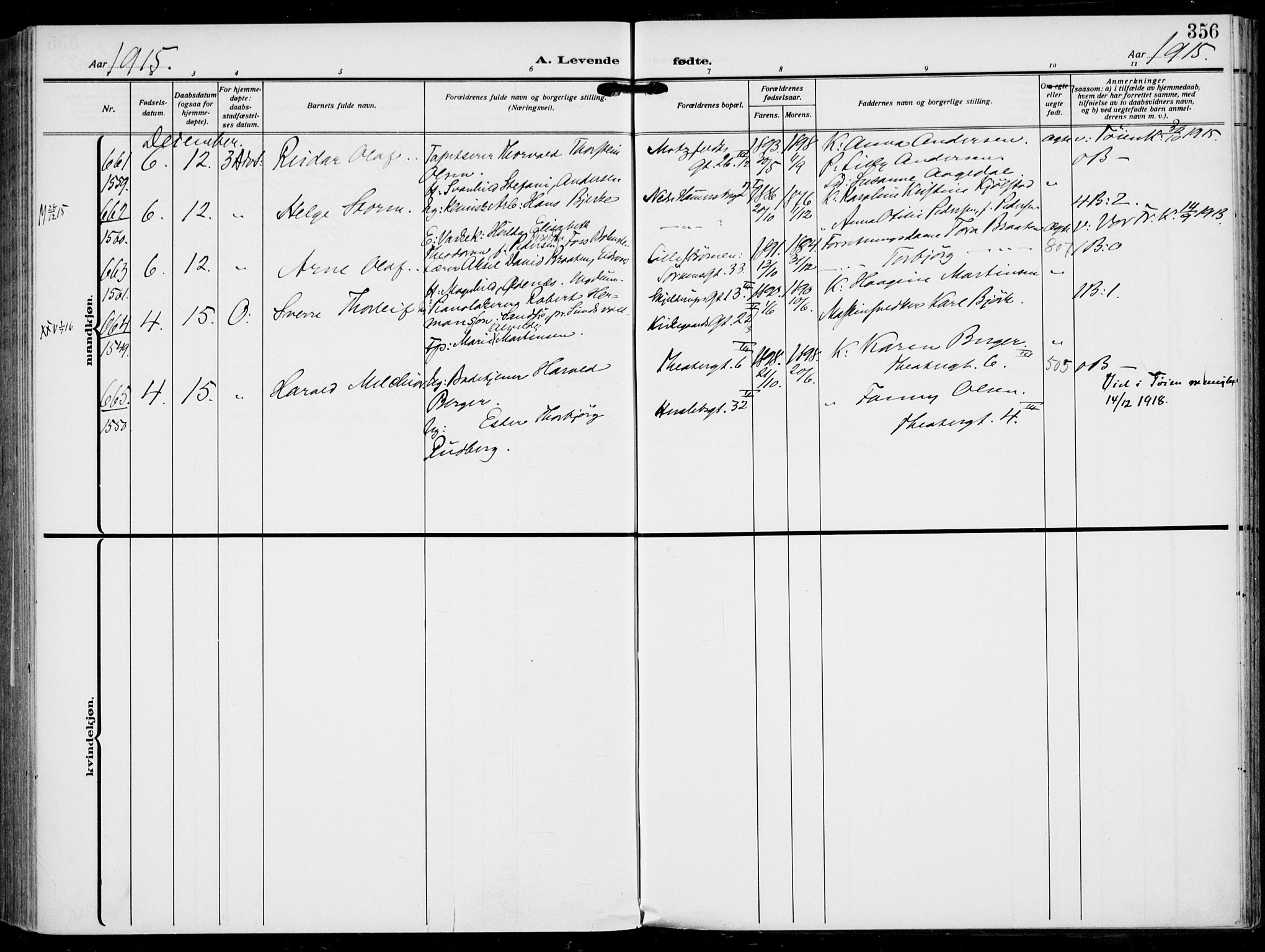 Rikshospitalet prestekontor Kirkebøker, SAO/A-10309b/F/L0015: Parish register (official) no. 15, 1913-1915, p. 356