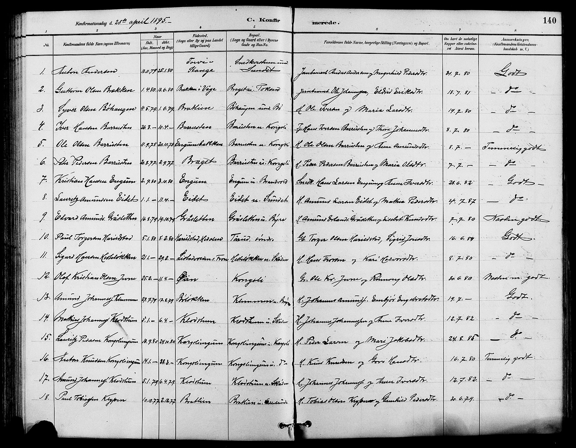 Nord-Fron prestekontor, SAH/PREST-080/H/Ha/Hab/L0004: Parish register (copy) no. 4, 1884-1914, p. 140