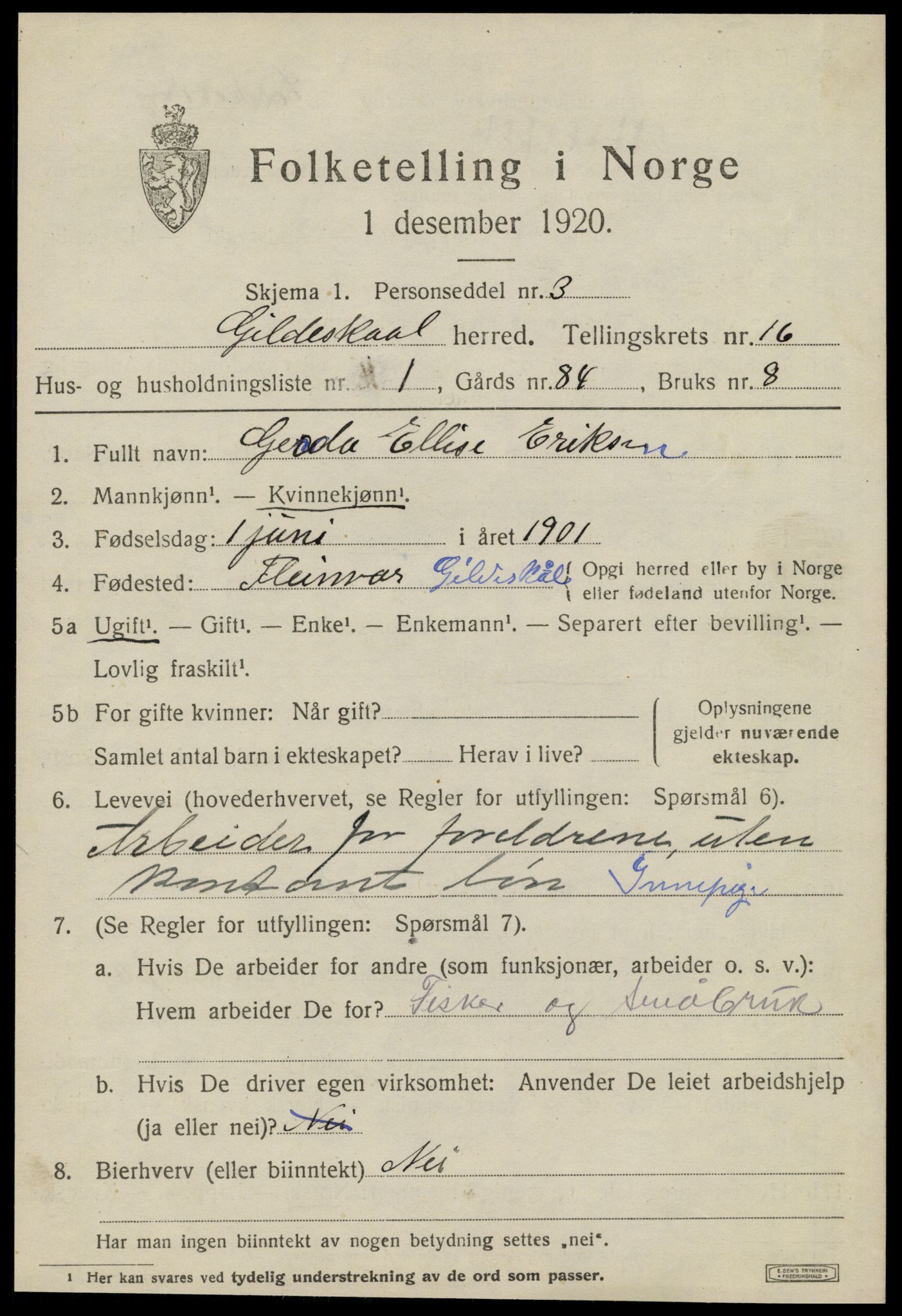 SAT, 1920 census for Gildeskål, 1920, p. 10180