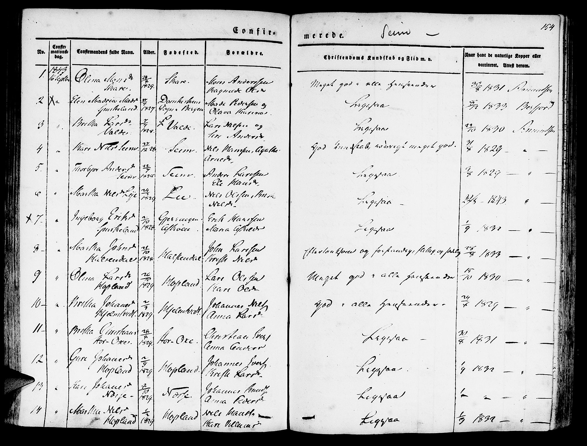 Hosanger sokneprestembete, AV/SAB-A-75801/H/Haa: Parish register (official) no. A 7, 1835-1848, p. 154