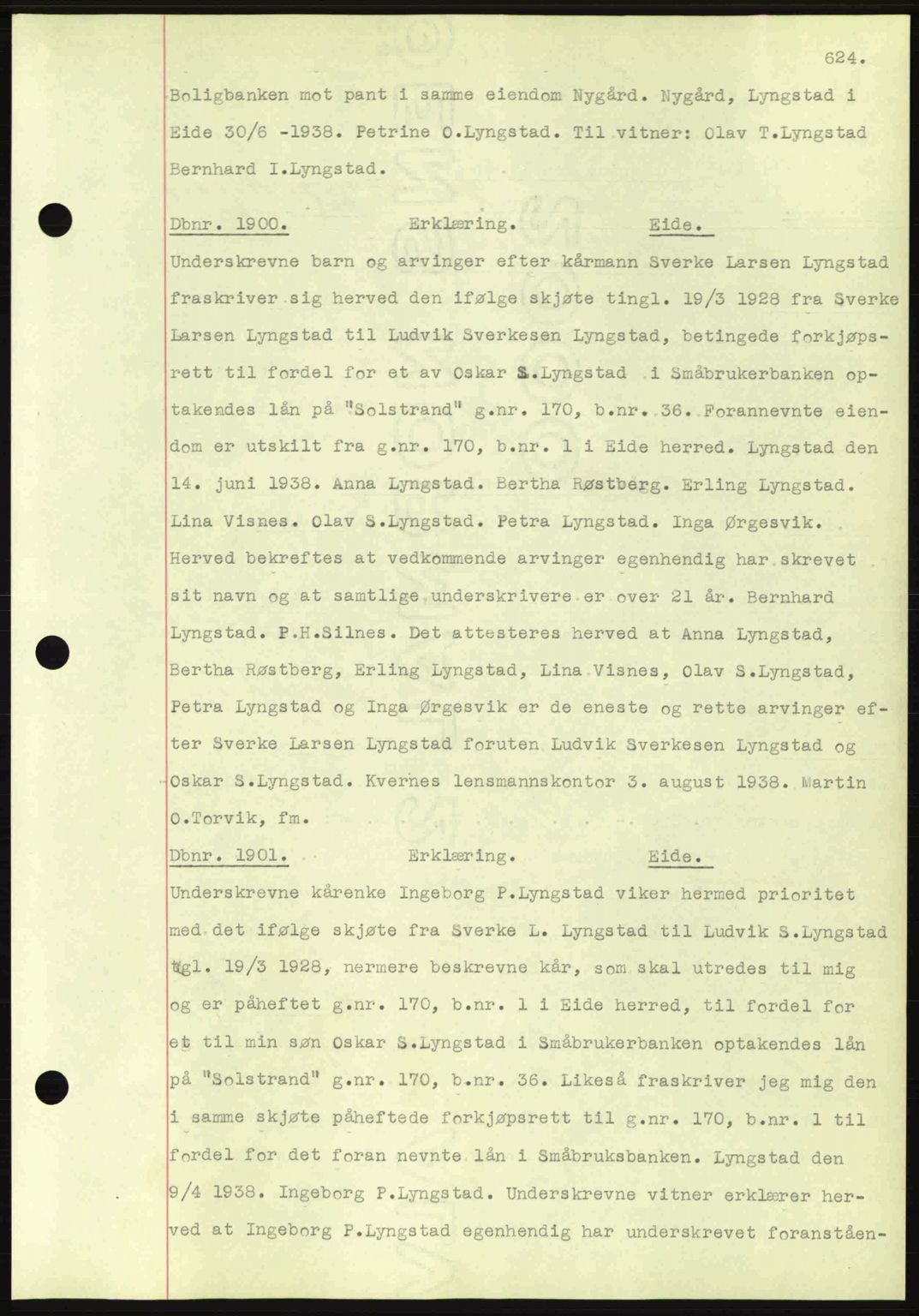 Nordmøre sorenskriveri, AV/SAT-A-4132/1/2/2Ca: Mortgage book no. C80, 1936-1939, Diary no: : 1900/1938