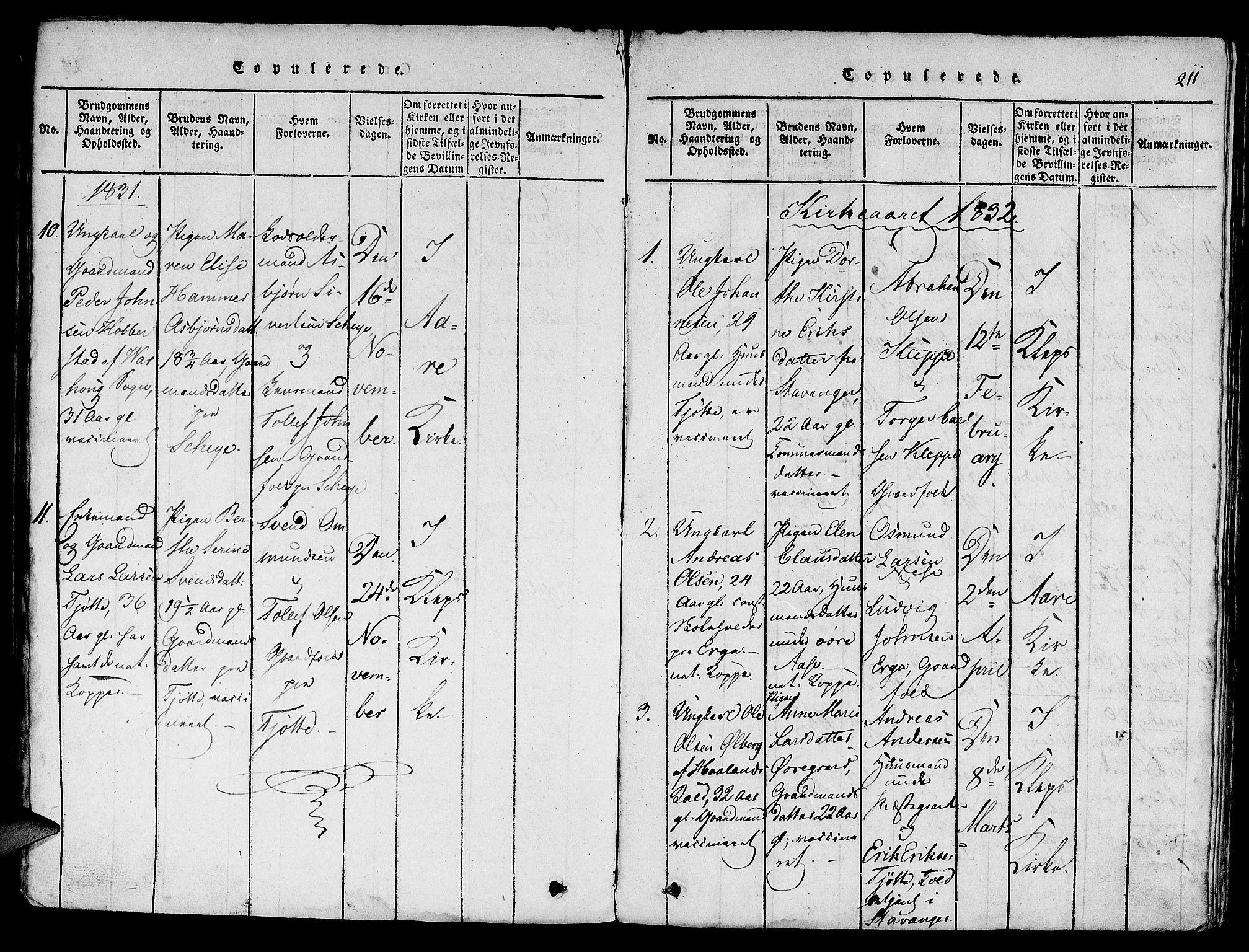 Klepp sokneprestkontor, SAST/A-101803/001/3/30BA/L0002: Parish register (official) no. A 2, 1816-1833, p. 211