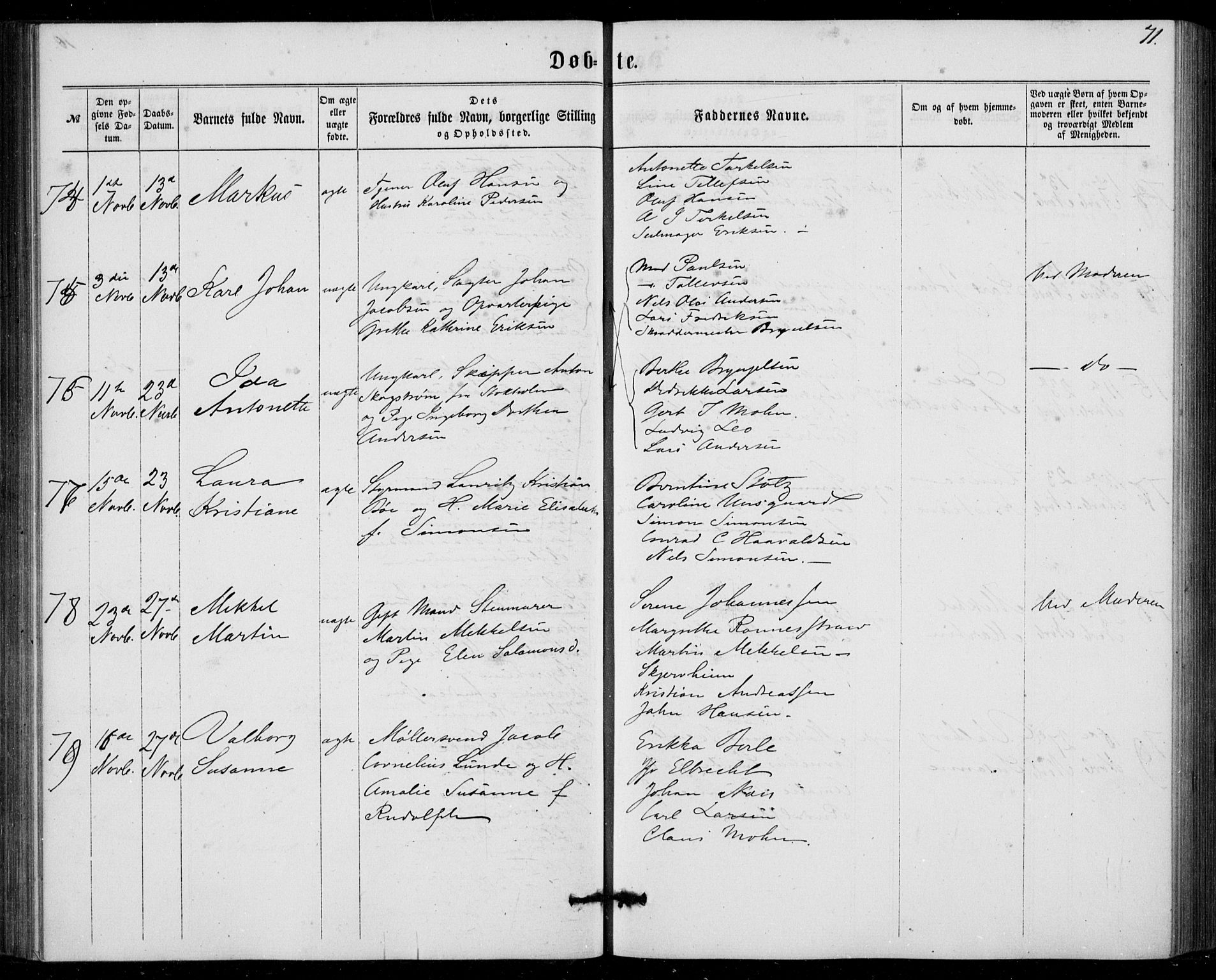 Fødselsstiftelsens sokneprestembete, ført av overlegen*, SAB/-: Parish register (official) no. A 1, 1863-1883, p. 71
