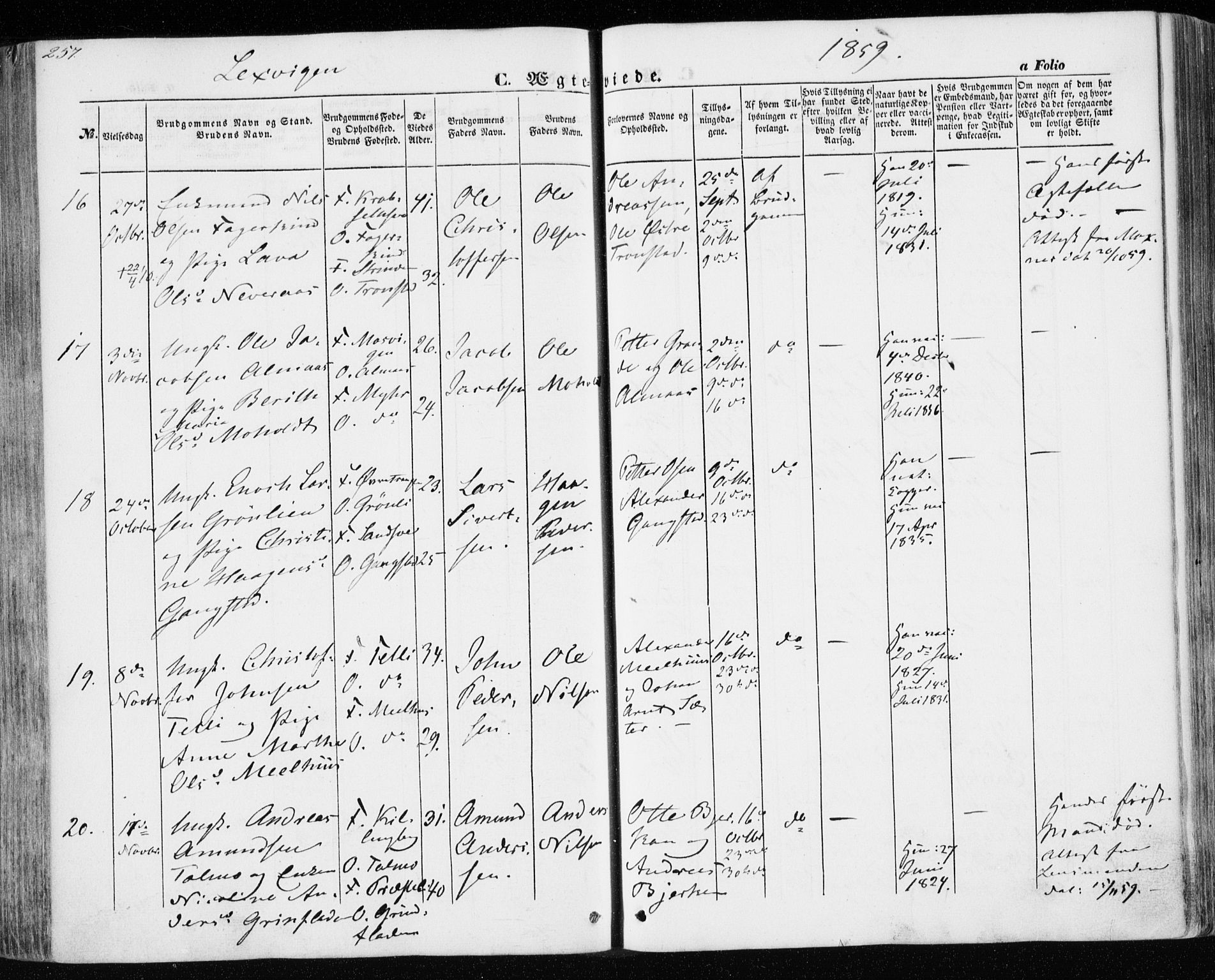 Ministerialprotokoller, klokkerbøker og fødselsregistre - Nord-Trøndelag, SAT/A-1458/701/L0008: Parish register (official) no. 701A08 /1, 1854-1863, p. 257
