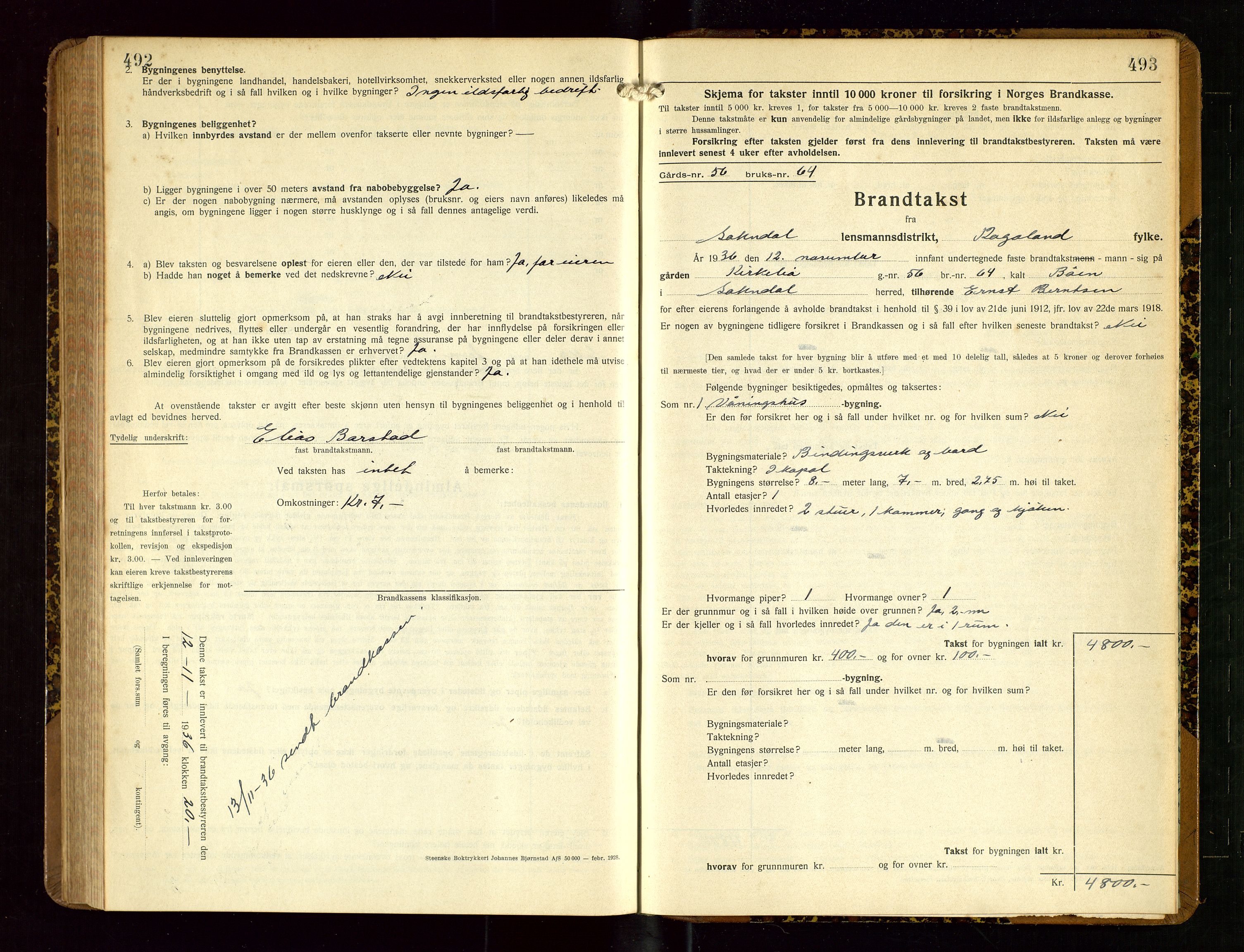 Sokndal lensmannskontor, AV/SAST-A-100417/Gob/L0007: "Brandtakst-Protokoll", 1930-1936, p. 492-493