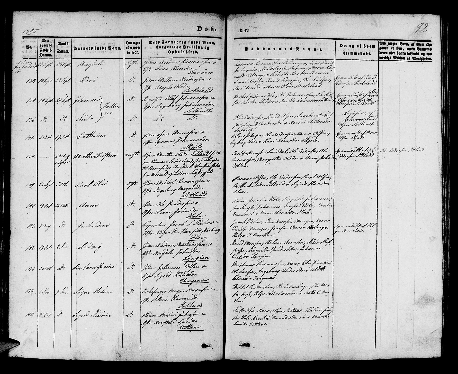 Manger sokneprestembete, AV/SAB-A-76801/H/Haa: Parish register (official) no. A 5, 1839-1848, p. 92