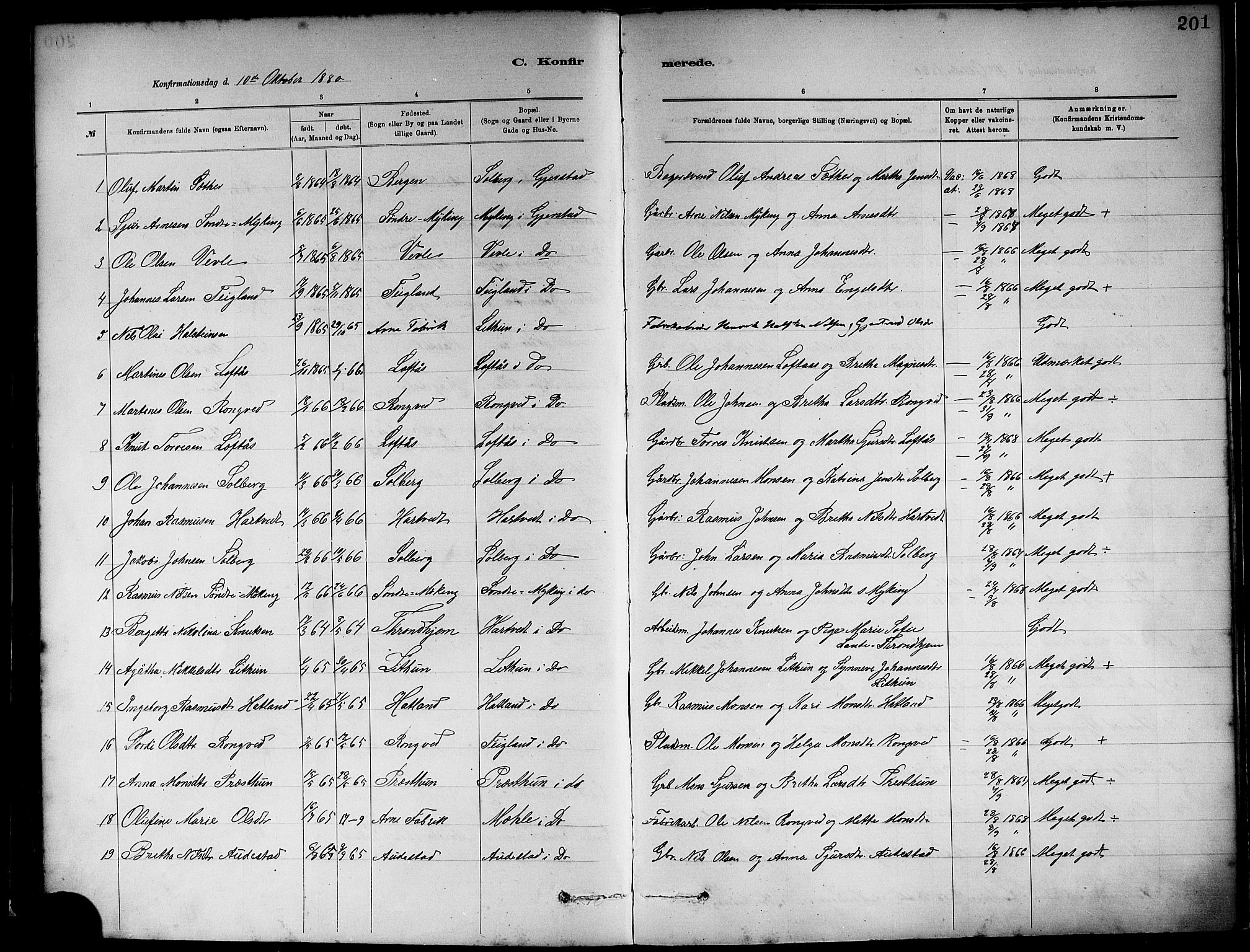 Haus sokneprestembete, AV/SAB-A-75601/H/Haa: Parish register (official) no. A 19I, 1878-1886, p. 201