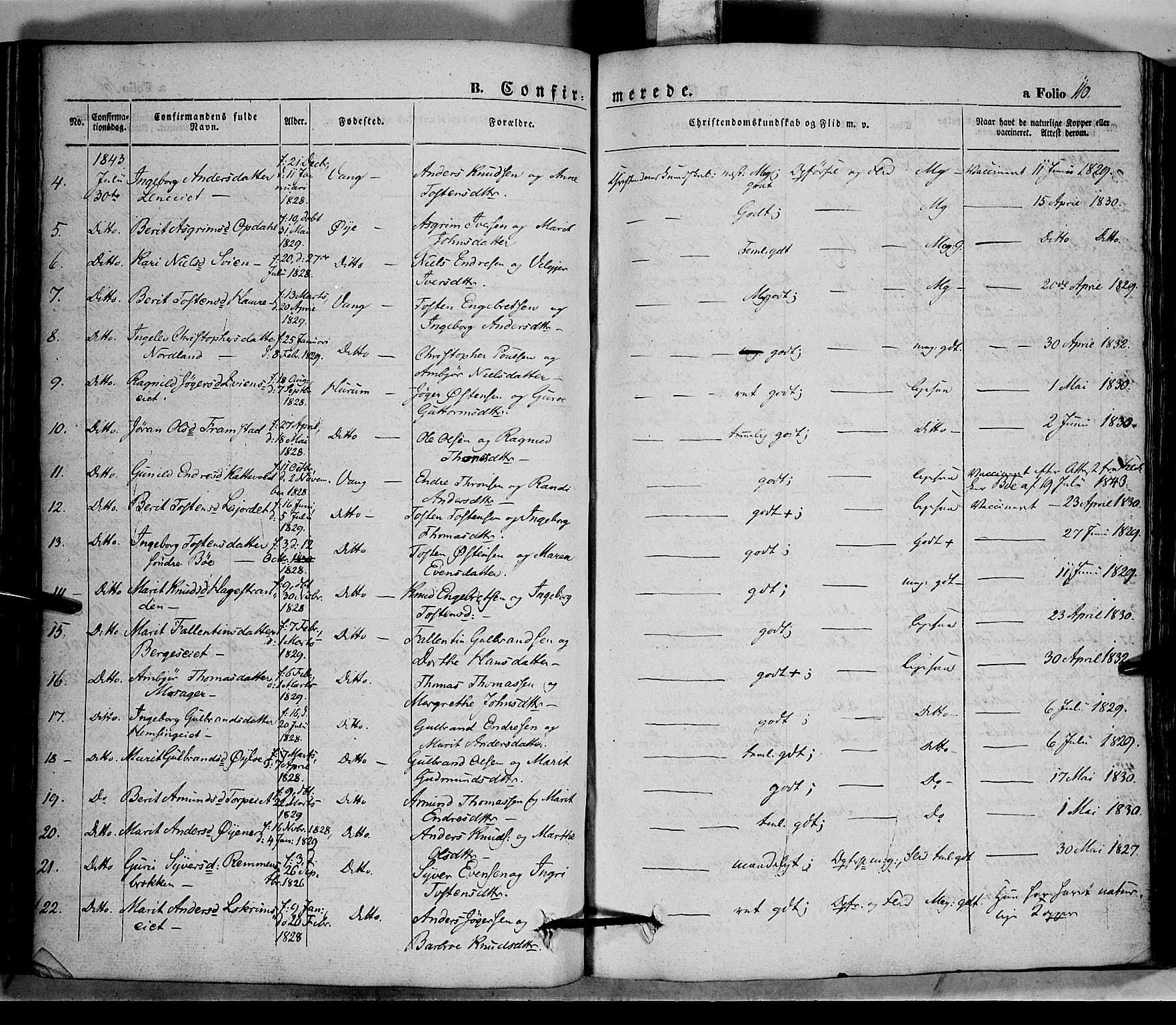 Vang prestekontor, Valdres, SAH/PREST-140/H/Ha/L0005: Parish register (official) no. 5, 1831-1845, p. 110