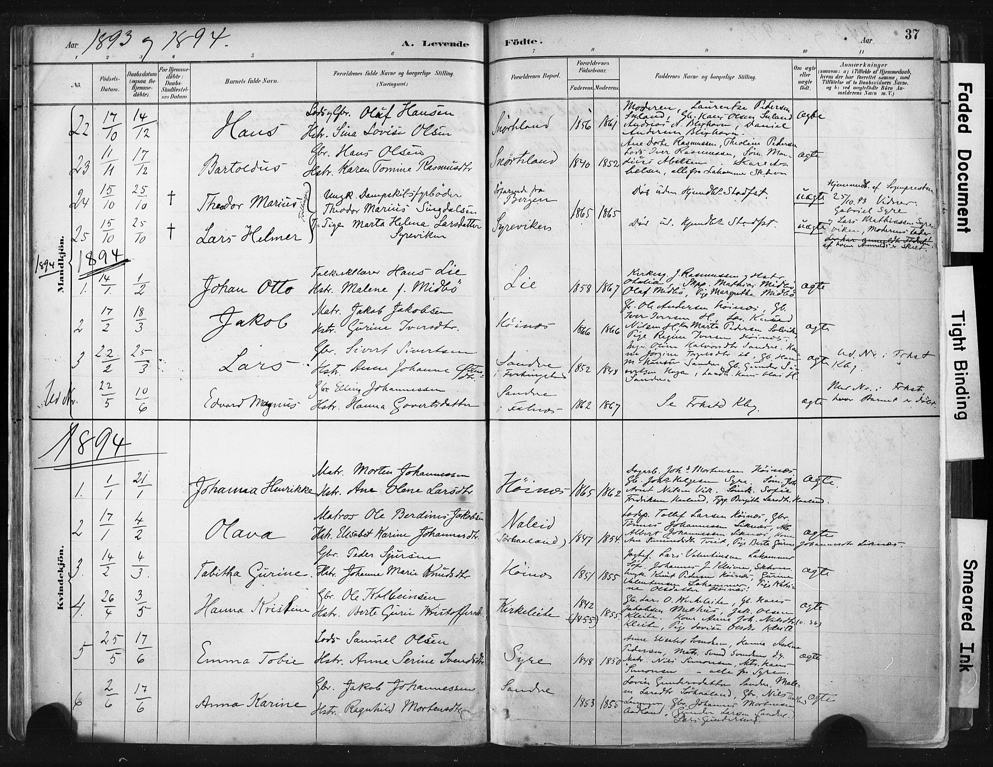 Skudenes sokneprestkontor, AV/SAST-A -101849/H/Ha/Haa/L0009: Parish register (official) no. A 6, 1882-1912, p. 37