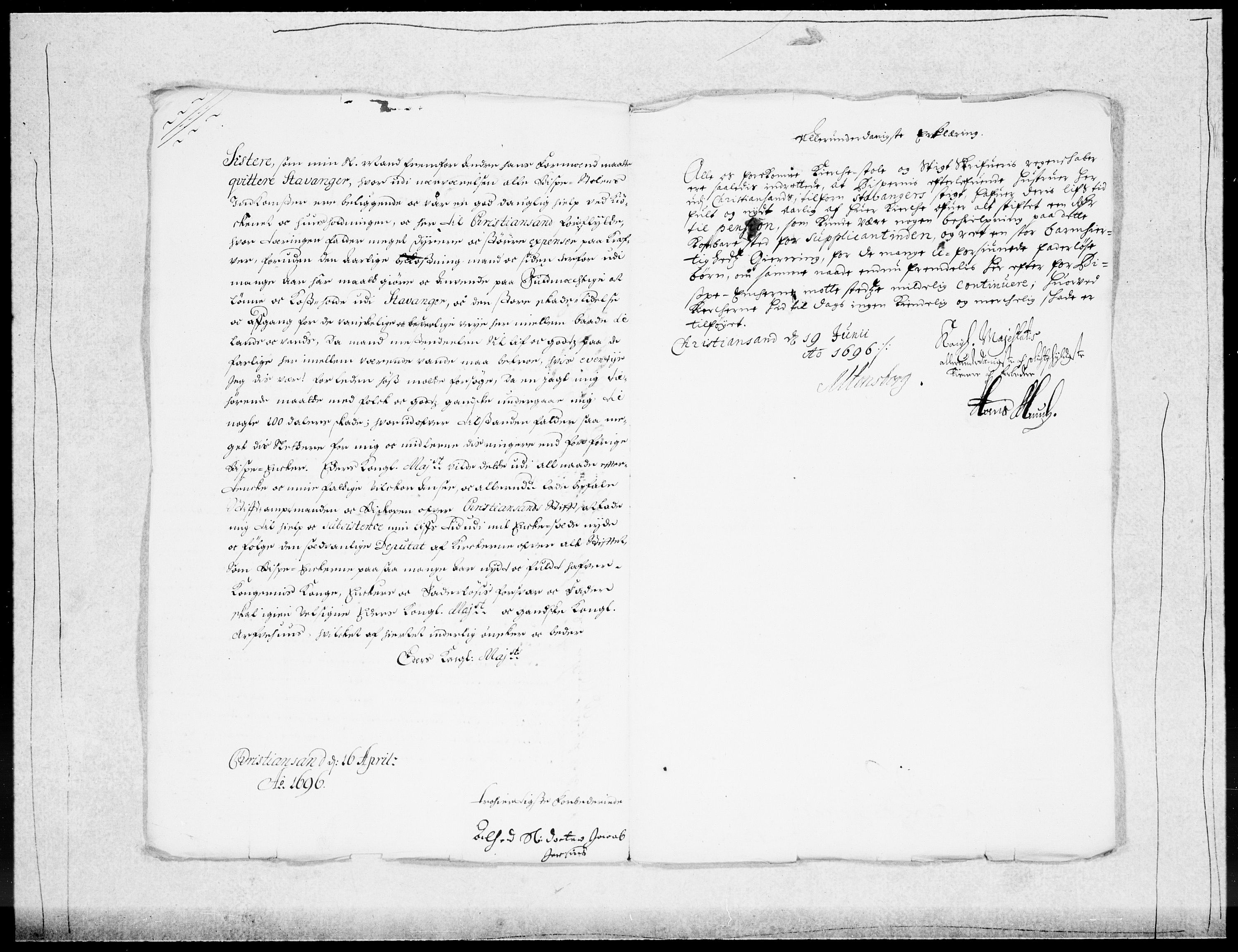 Danske Kanselli 1572-1799, AV/RA-EA-3023/F/Fc/Fcc/Fcca/L0047: Norske innlegg 1572-1799, 1695-1697, p. 157