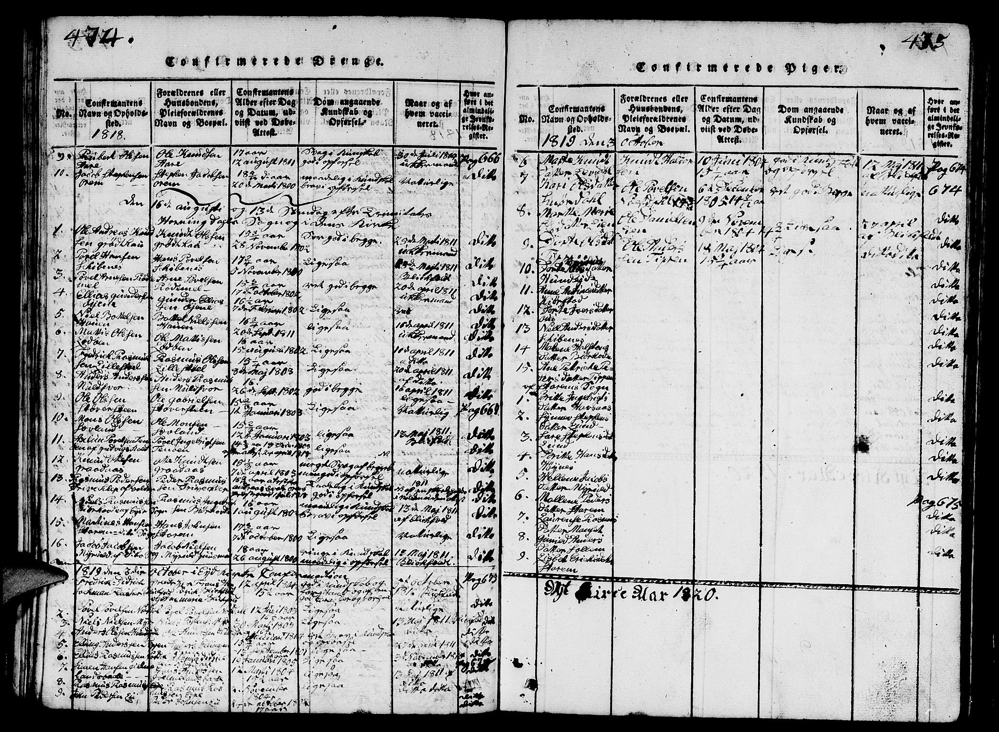 Eid sokneprestembete, AV/SAB-A-82301/H/Hab/Haba/L0001: Parish register (copy) no. A 1, 1816-1862, p. 474-475