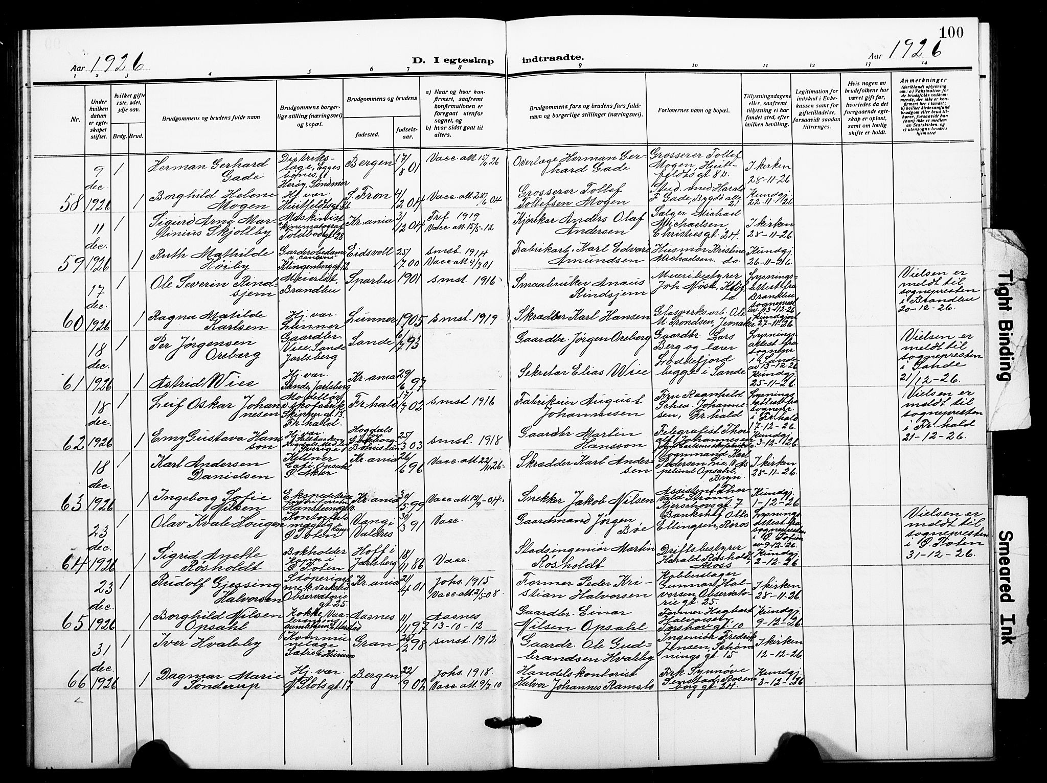 Johannes prestekontor Kirkebøker, SAO/A-10852/F/Fa/L0013: Parish register (official) no. 13, 1919-1930, p. 100