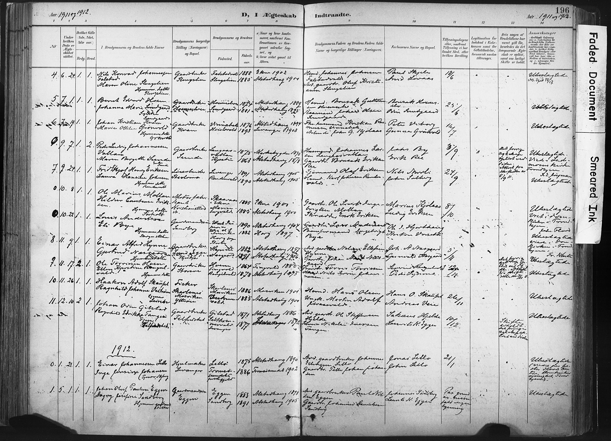 Ministerialprotokoller, klokkerbøker og fødselsregistre - Nord-Trøndelag, SAT/A-1458/717/L0162: Parish register (official) no. 717A12, 1898-1923, p. 196