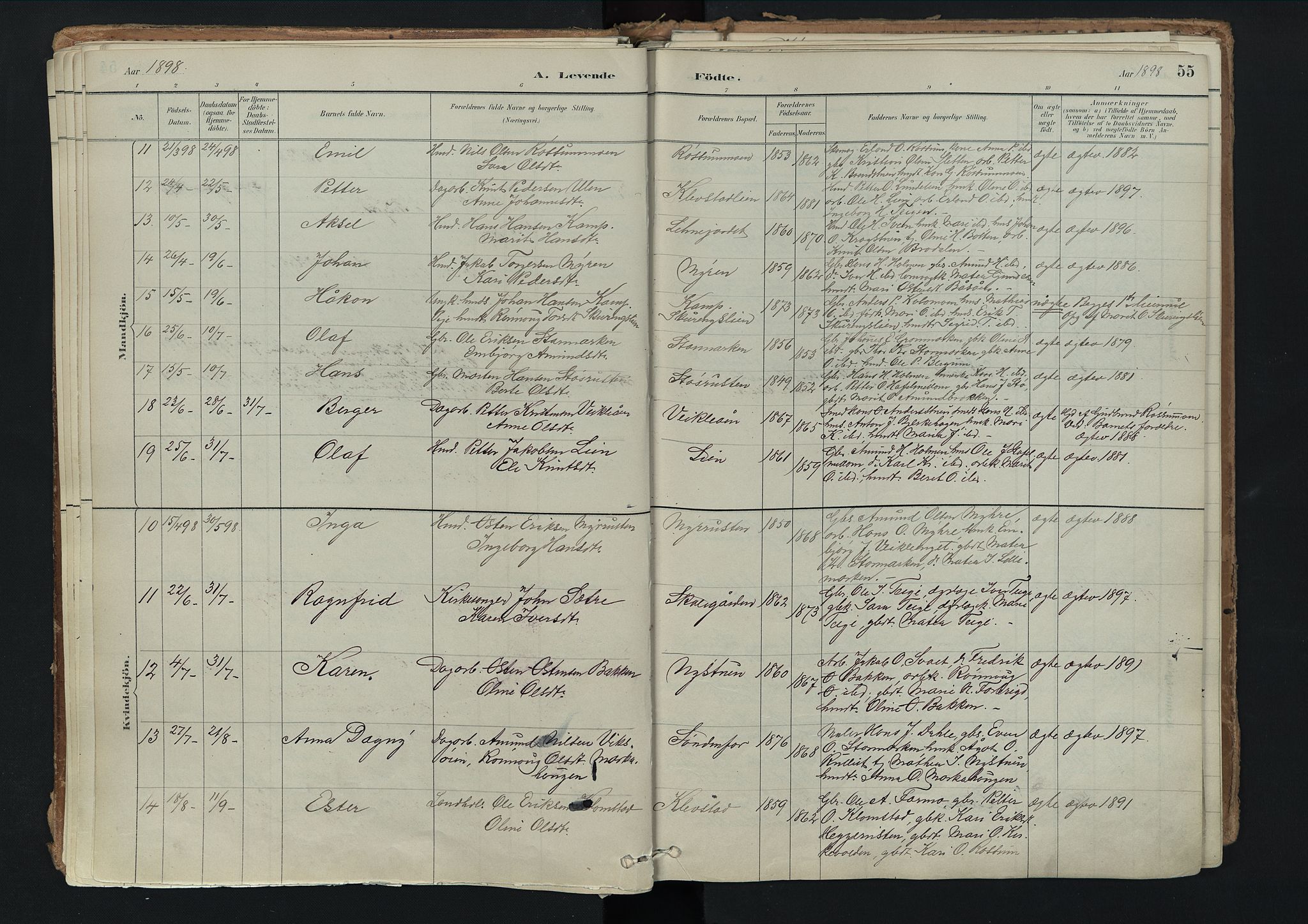 Nord-Fron prestekontor, AV/SAH-PREST-080/H/Ha/Haa/L0003: Parish register (official) no. 3, 1884-1914, p. 55