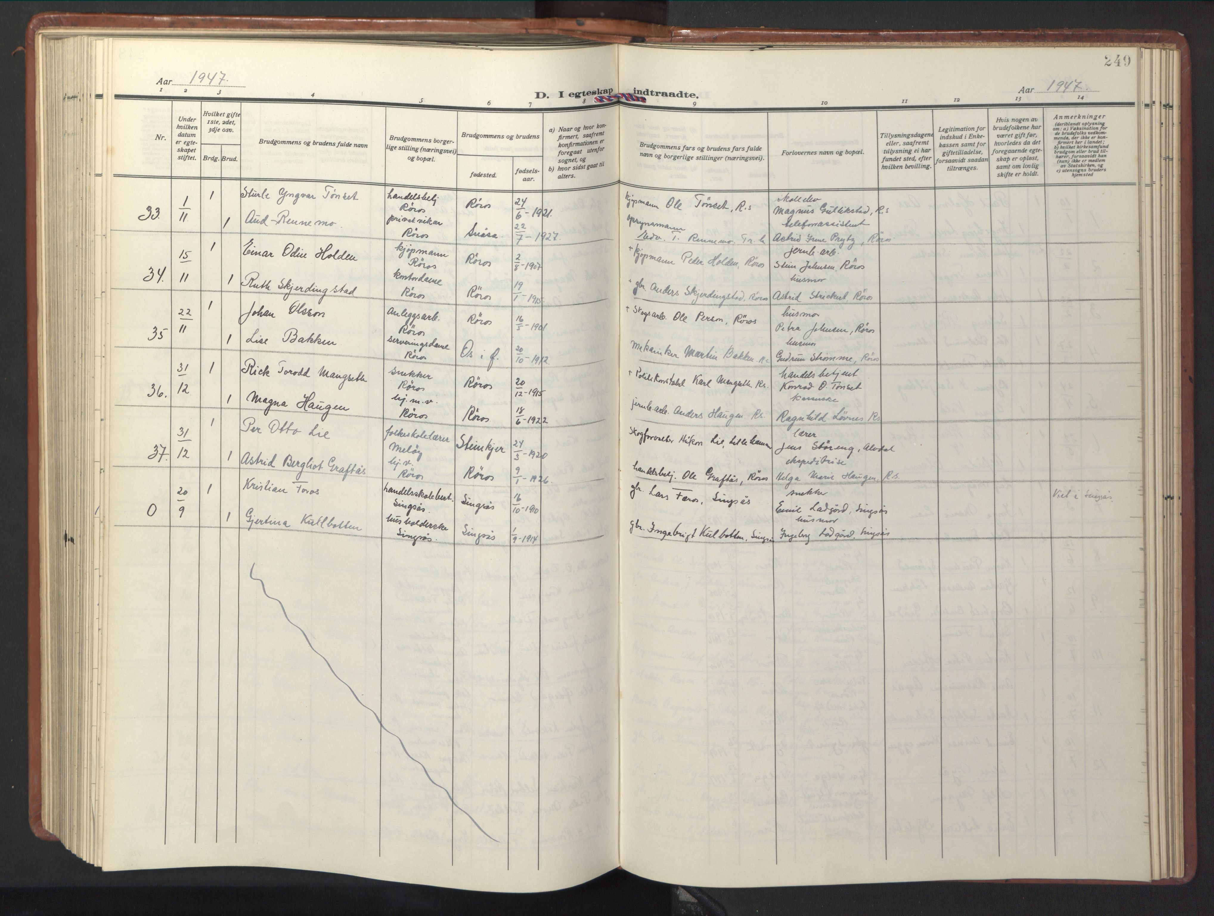 Ministerialprotokoller, klokkerbøker og fødselsregistre - Sør-Trøndelag, SAT/A-1456/681/L0943: Parish register (copy) no. 681C07, 1926-1954, p. 249