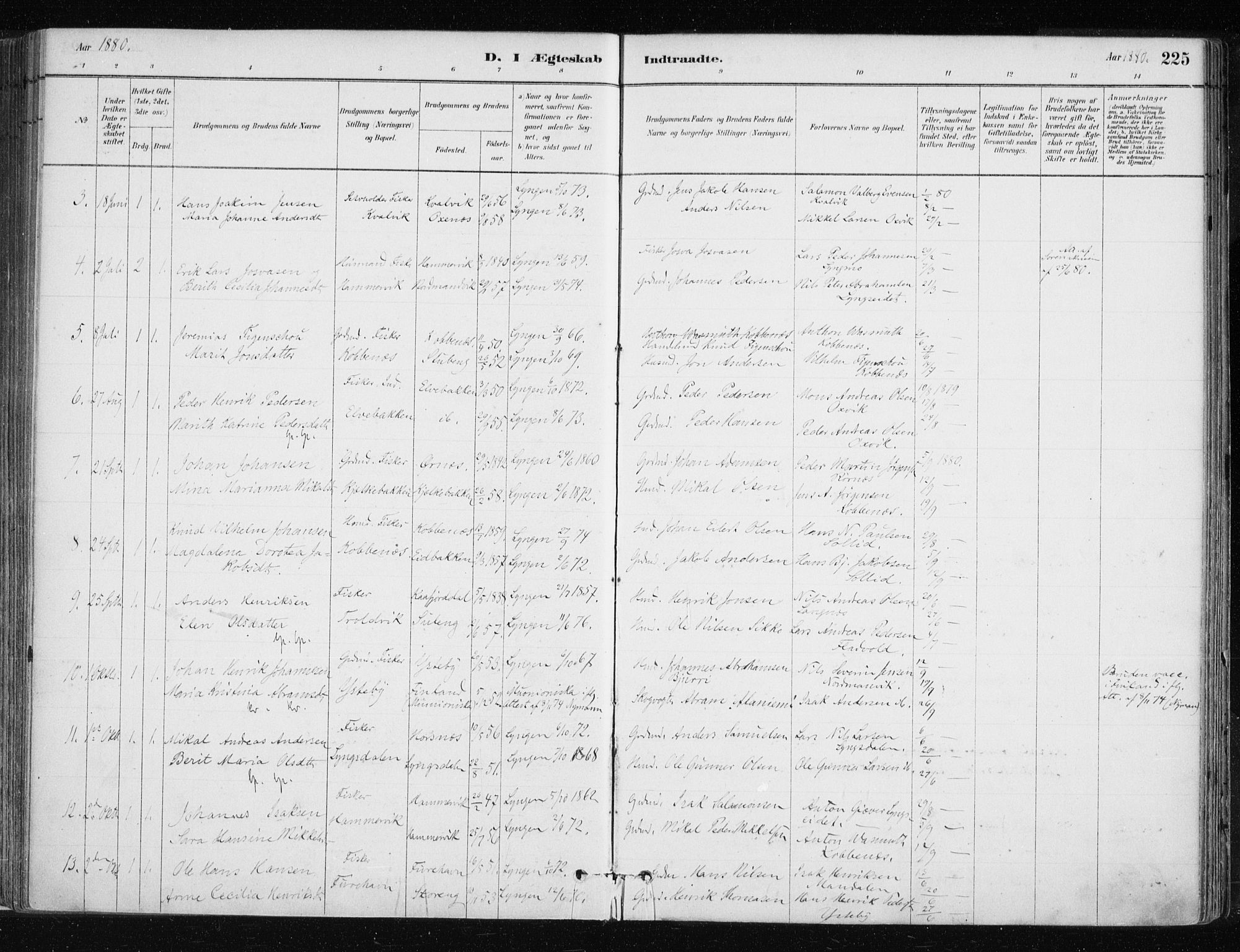 Lyngen sokneprestembete, AV/SATØ-S-1289/H/He/Hea/L0007kirke: Parish register (official) no. 7, 1879-1890, p. 225