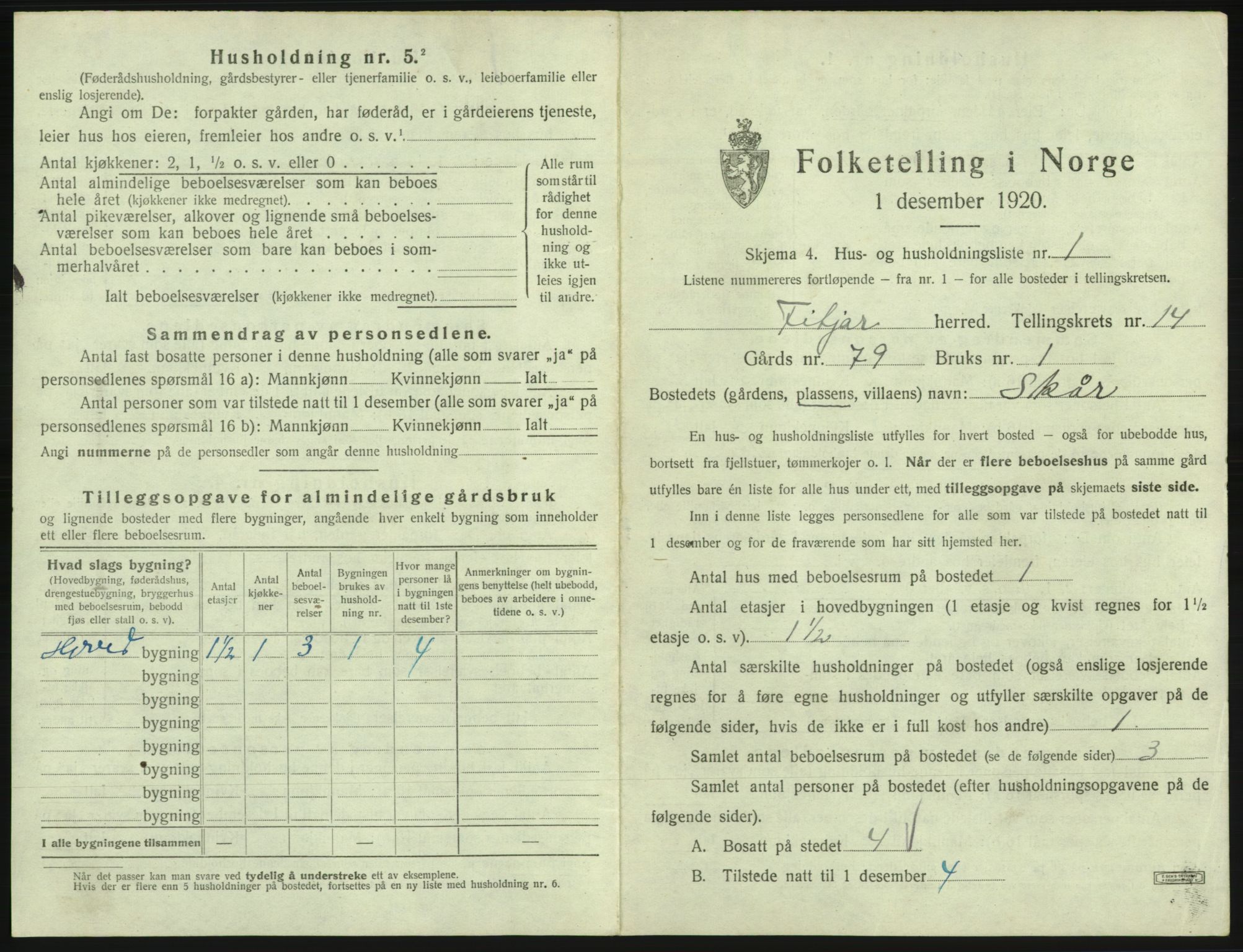 SAB, 1920 census for Fitjar, 1920, p. 831
