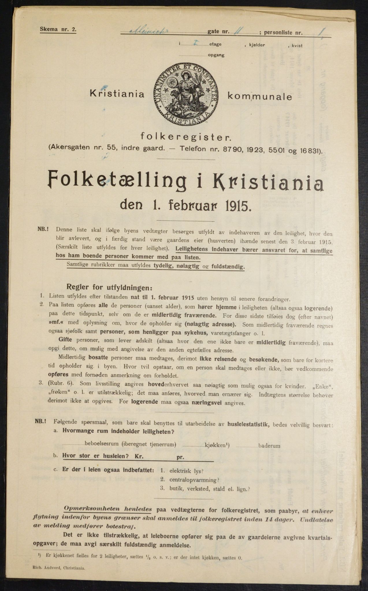 OBA, Municipal Census 1915 for Kristiania, 1915, p. 1168