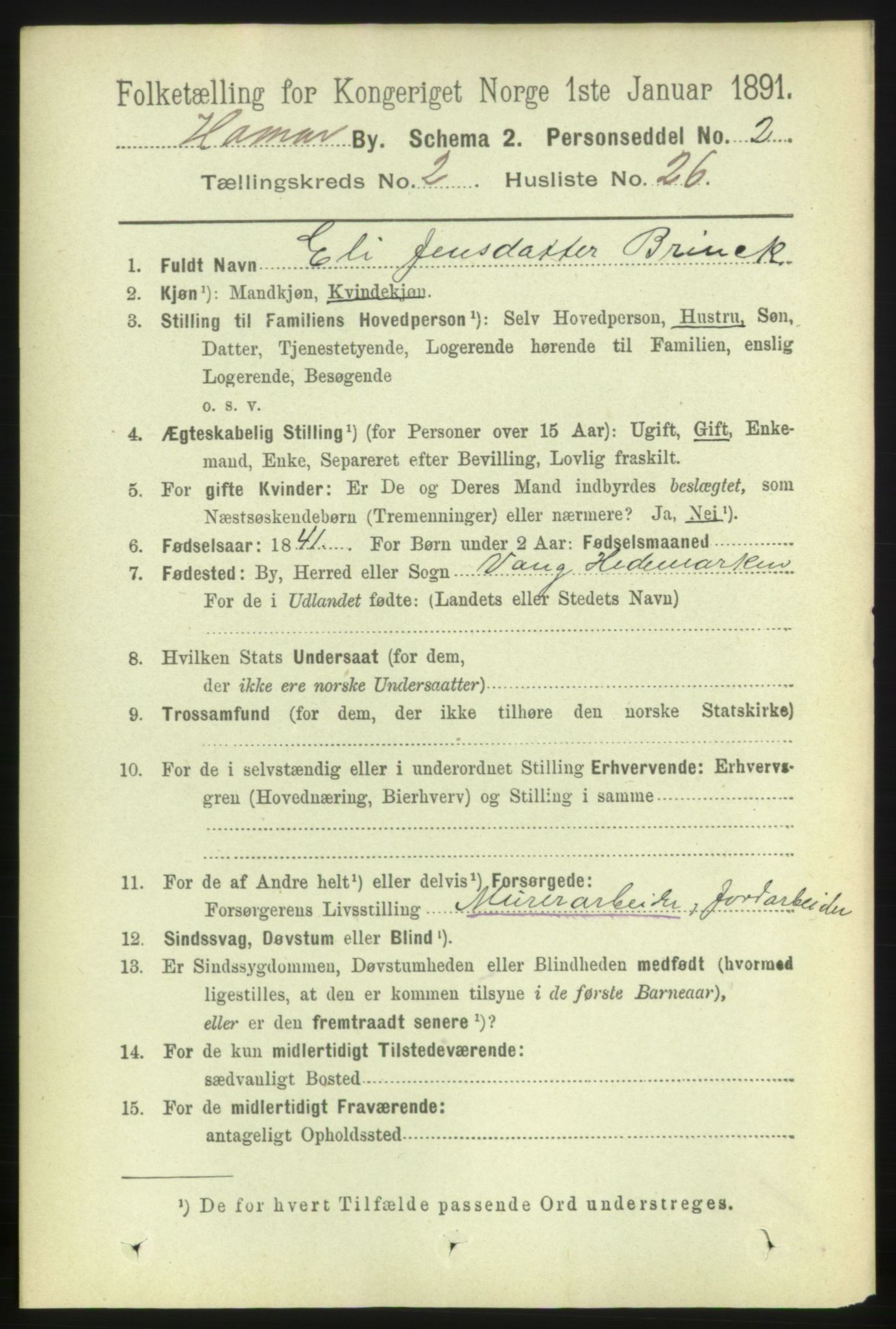 RA, 1891 census for 0401 Hamar, 1891, p. 1370