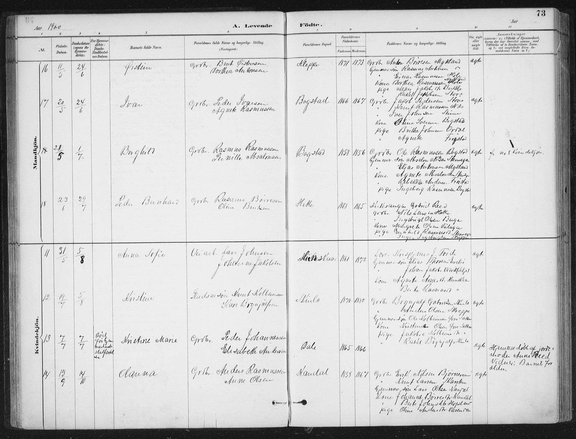 Gloppen sokneprestembete, AV/SAB-A-80101/H/Haa/Haac/L0002: Parish register (official) no. C  2, 1887-1904, p. 73