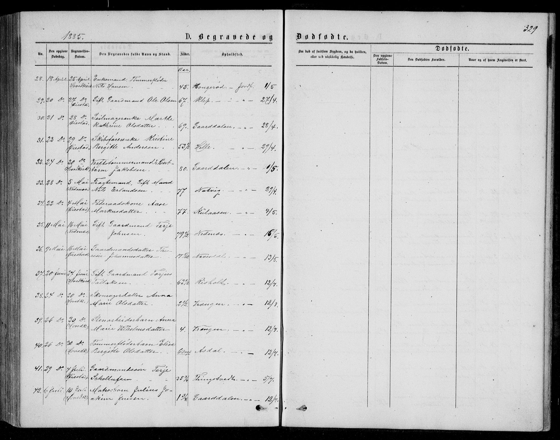 Øyestad sokneprestkontor, AV/SAK-1111-0049/F/Fb/L0008: Parish register (copy) no. B 8, 1872-1886, p. 329