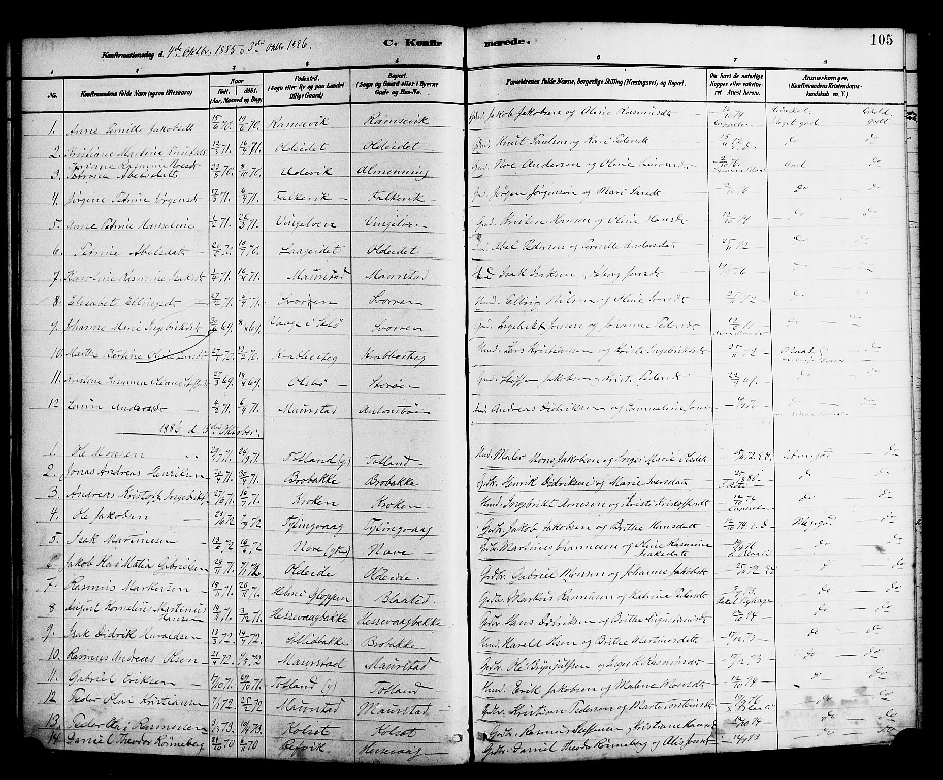 Davik sokneprestembete, AV/SAB-A-79701/H/Haa/Haad/L0001: Parish register (official) no. D 1, 1882-1900, p. 105