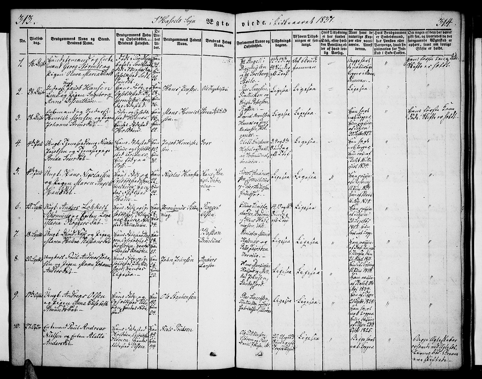 Ministerialprotokoller, klokkerbøker og fødselsregistre - Nordland, AV/SAT-A-1459/888/L1239: Parish register (official) no. 888A06 /1, 1837-1849, p. 313-314