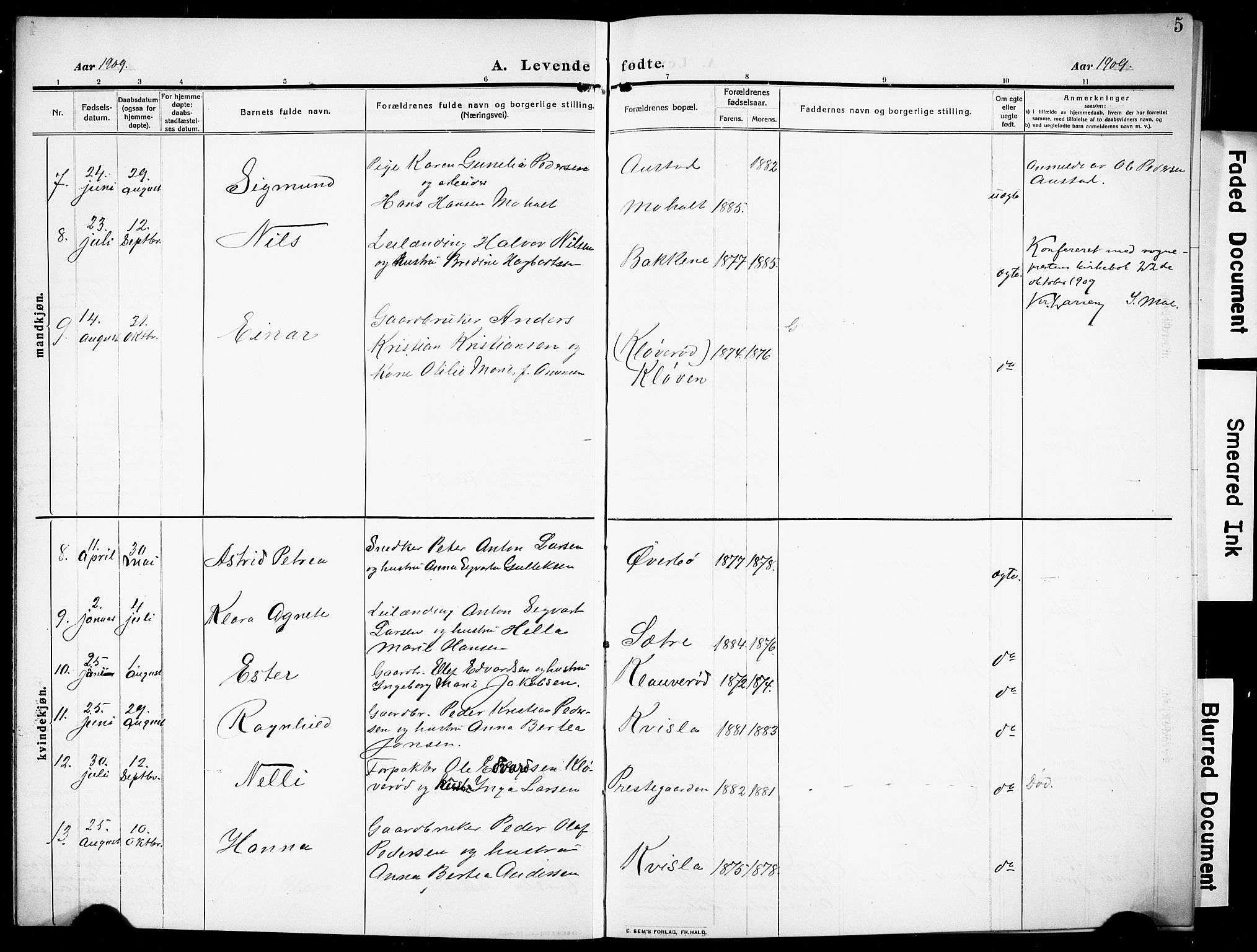 Siljan kirkebøker, AV/SAKO-A-300/G/Ga/L0003: Parish register (copy) no. 3, 1909-1927, p. 5
