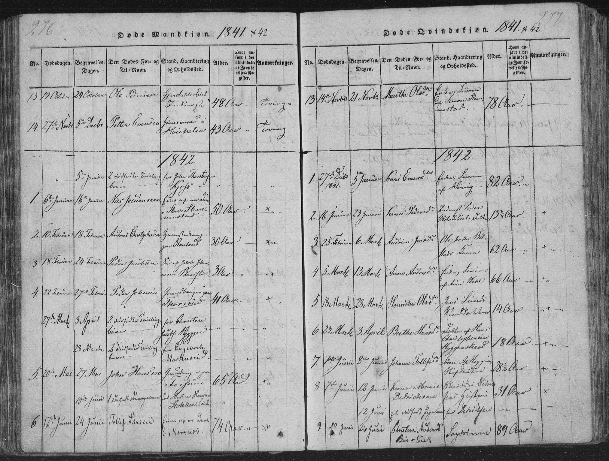 Røyken kirkebøker, SAKO/A-241/G/Ga/L0003: Parish register (copy) no. 3, 1814-1856, p. 276-277